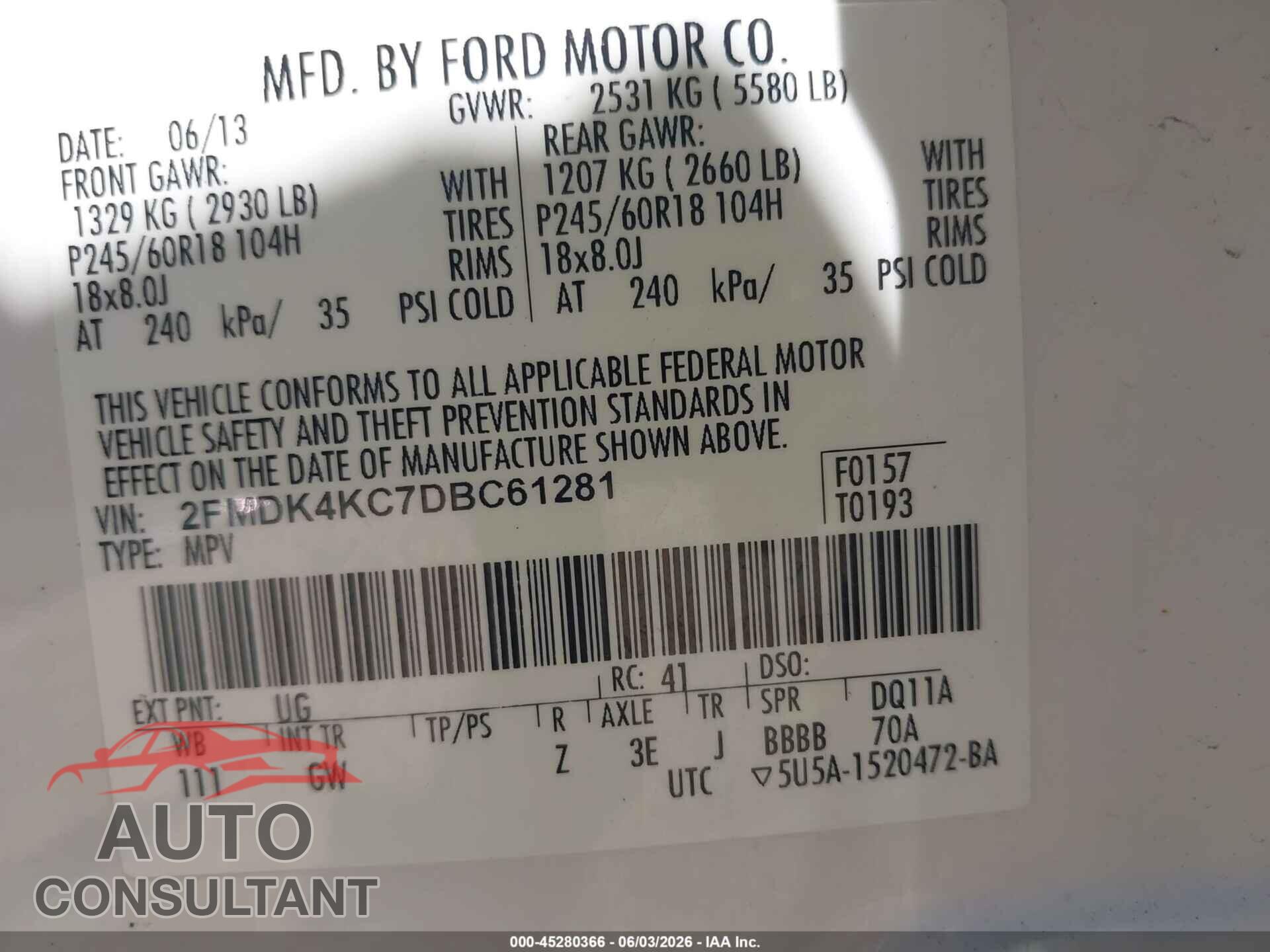 FORD EDGE 2013 - 2FMDK4KC7DBC61281