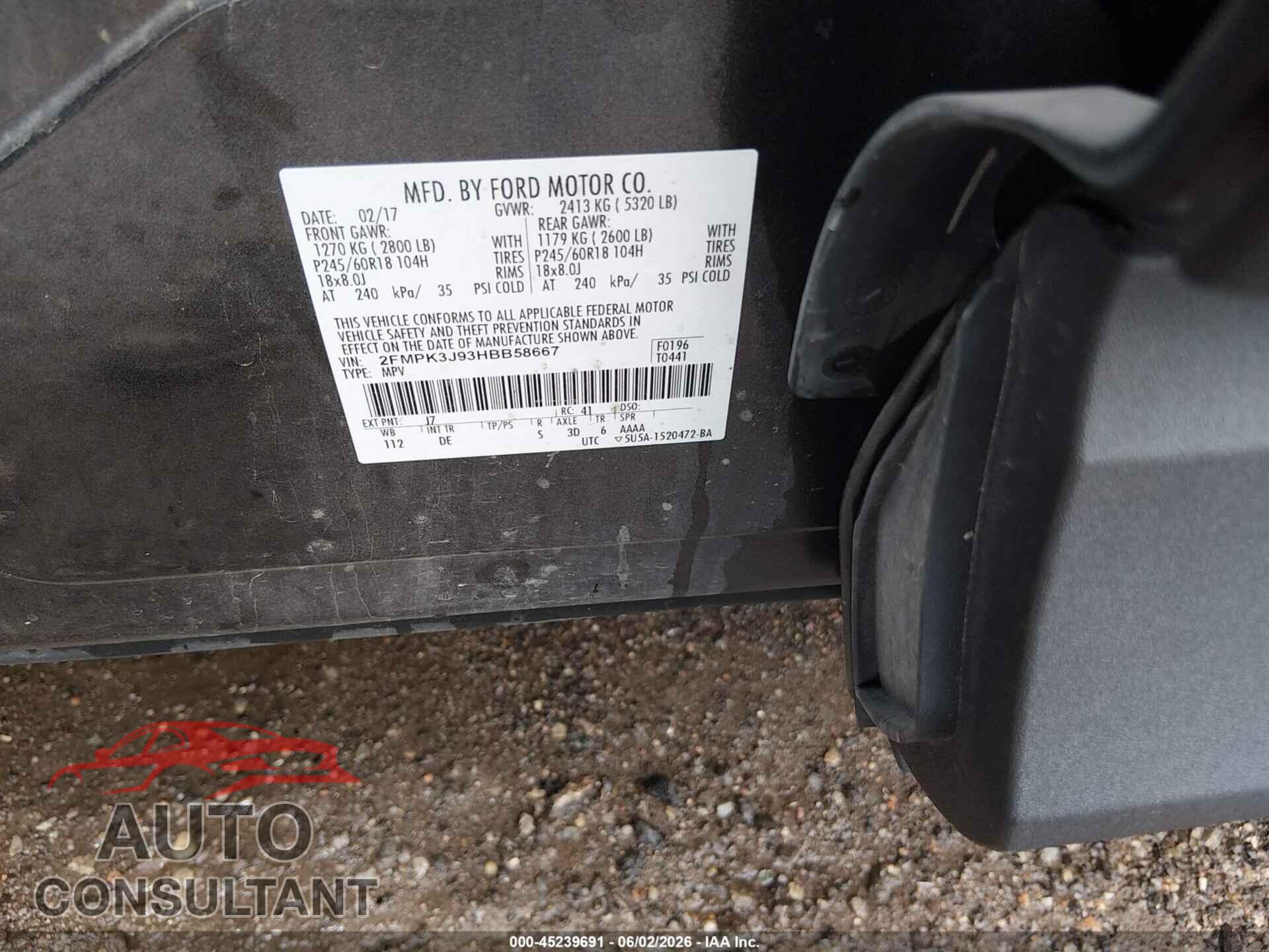 FORD EDGE 2017 - 2FMPK3J93HBB58667