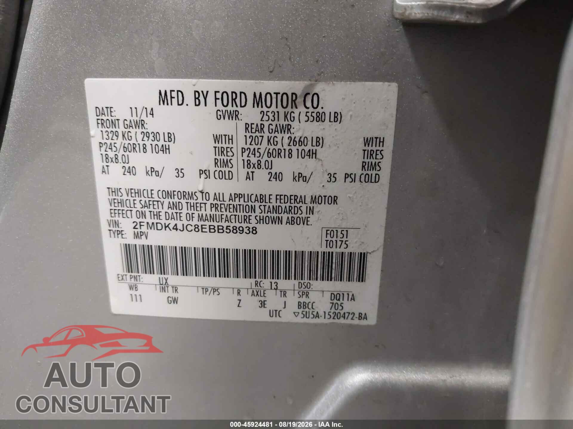 FORD EDGE 2014 - 2FMDK4JC8EBB58938