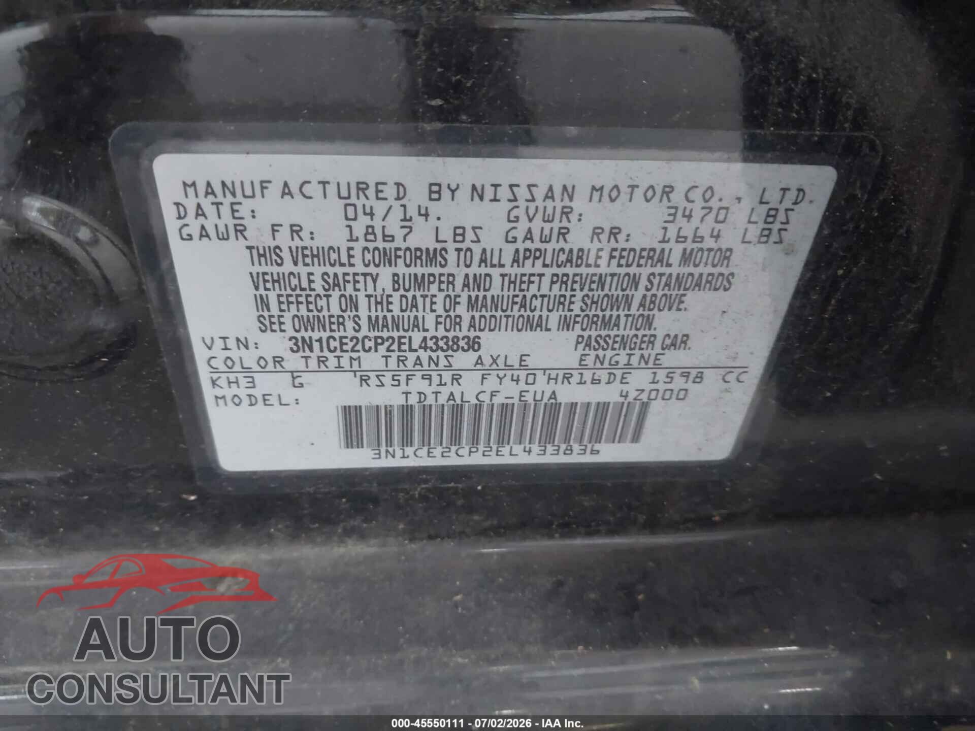 NISSAN VERSA NOTE 2014 - 3N1CE2CP2EL433836