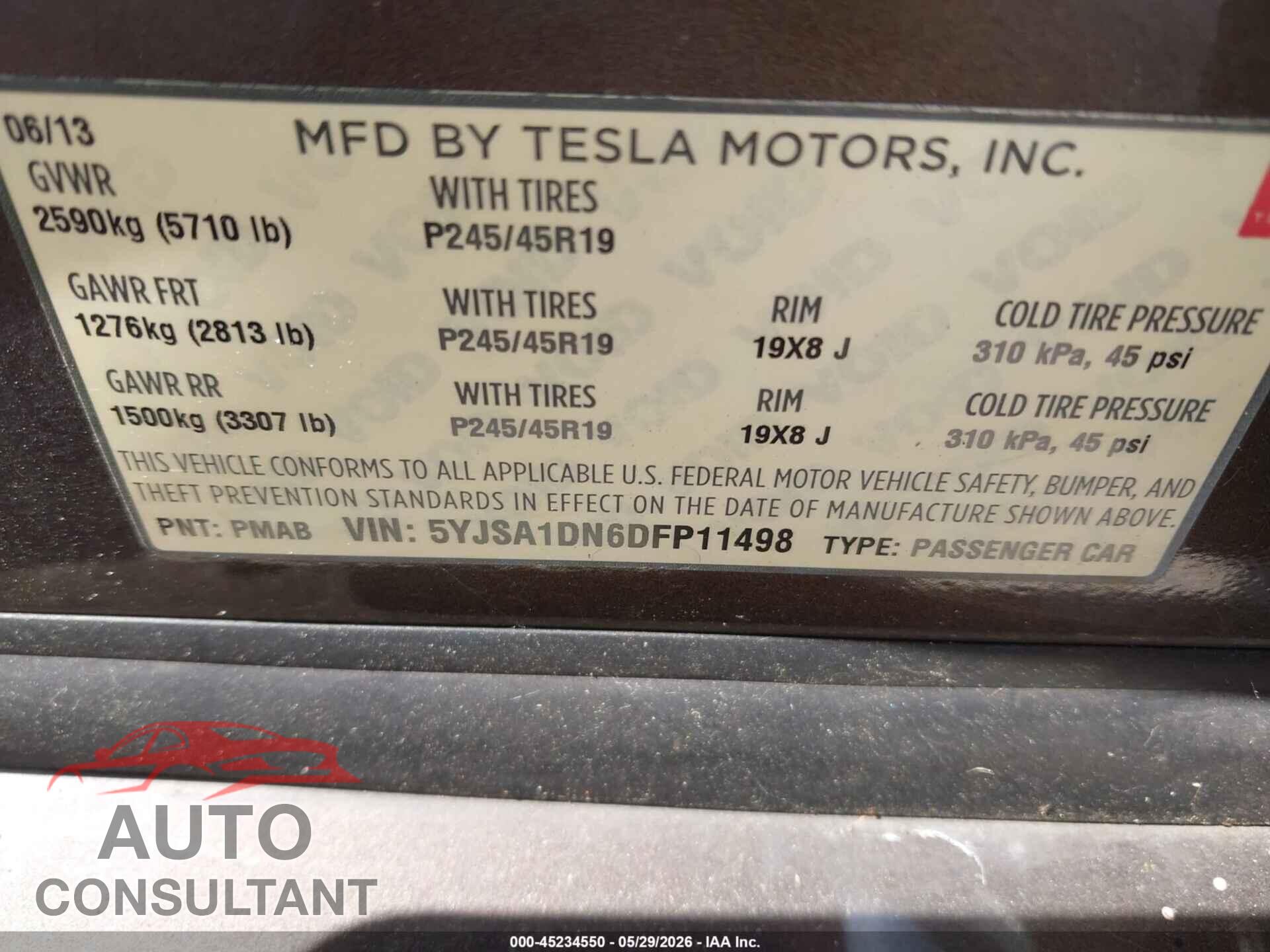 TESLA MODEL S 2013 - 5YJSA1DN6DFP11498