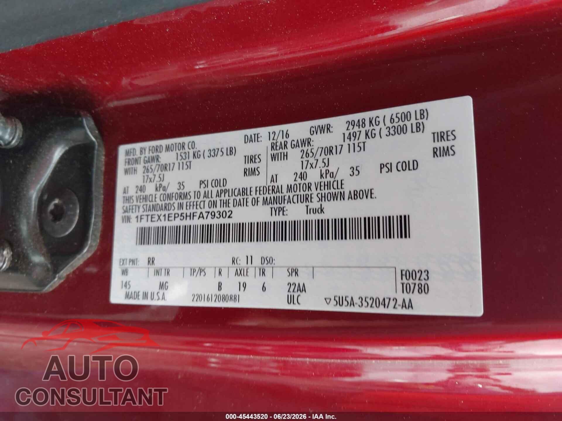 FORD F-150 2017 - 1FTEX1EP5HFA79302