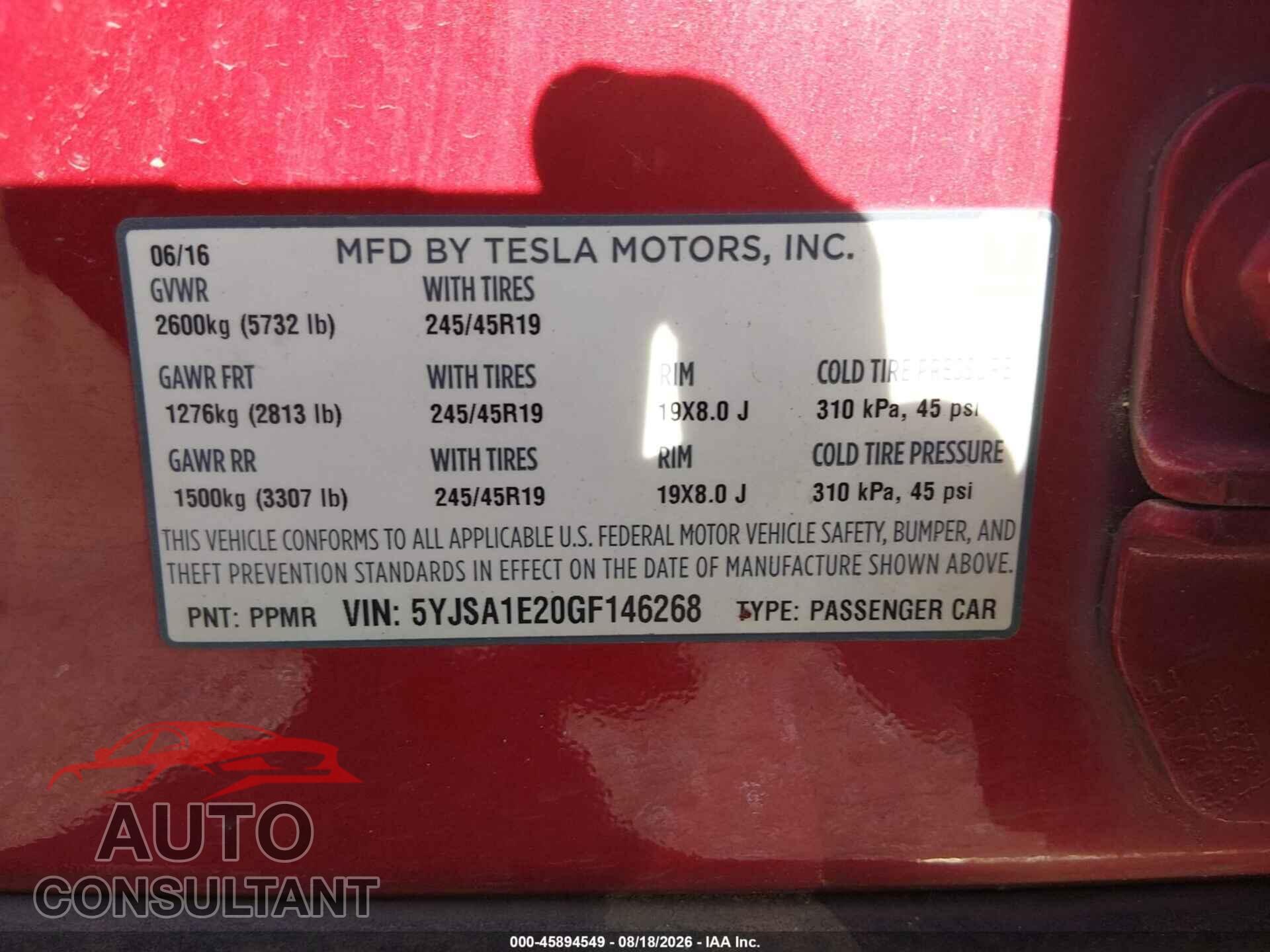 TESLA MODEL S 2016 - 5YJSA1E20GF146268