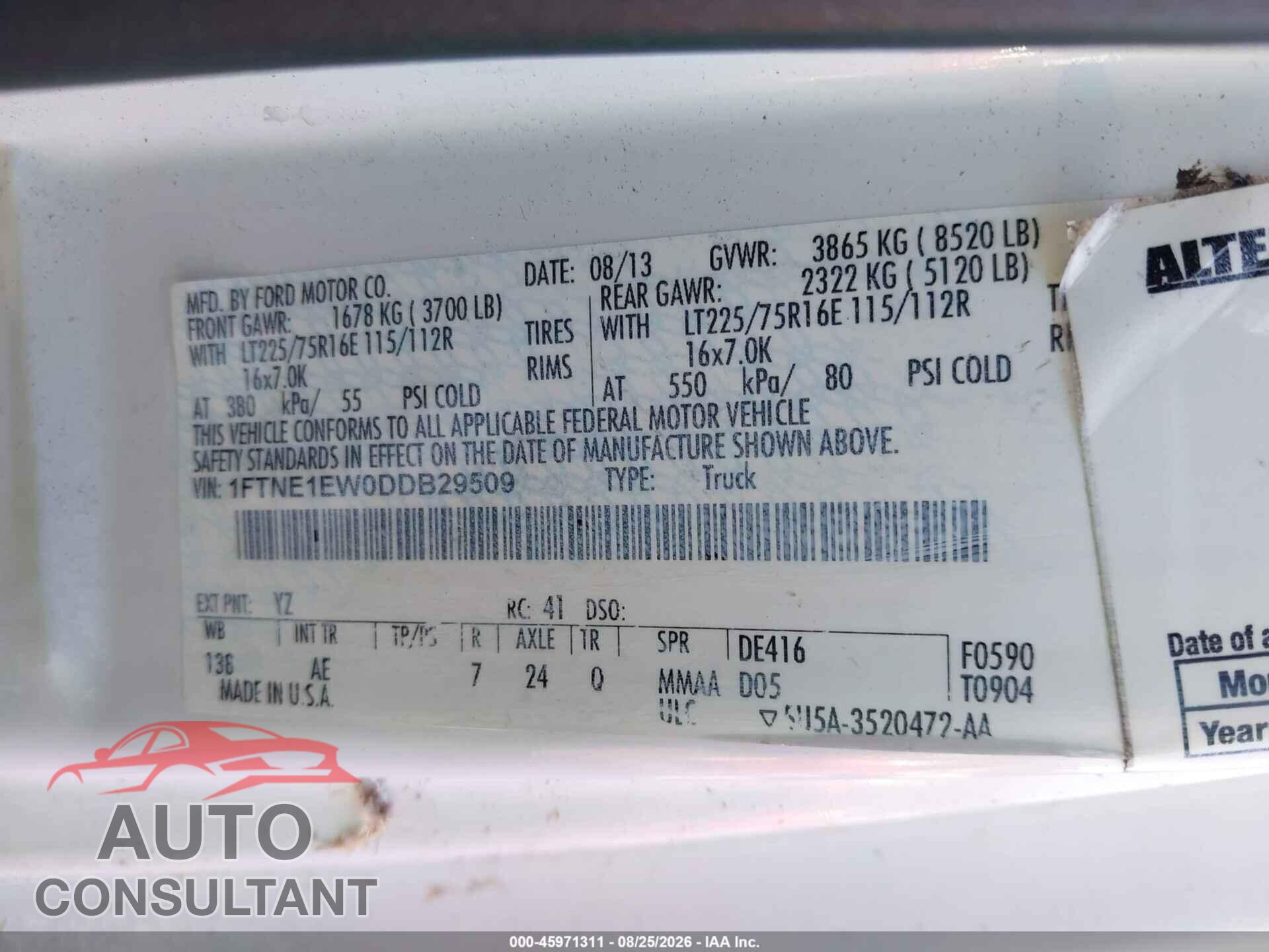 FORD E-150 2013 - 1FTNE1EW0DDB29509