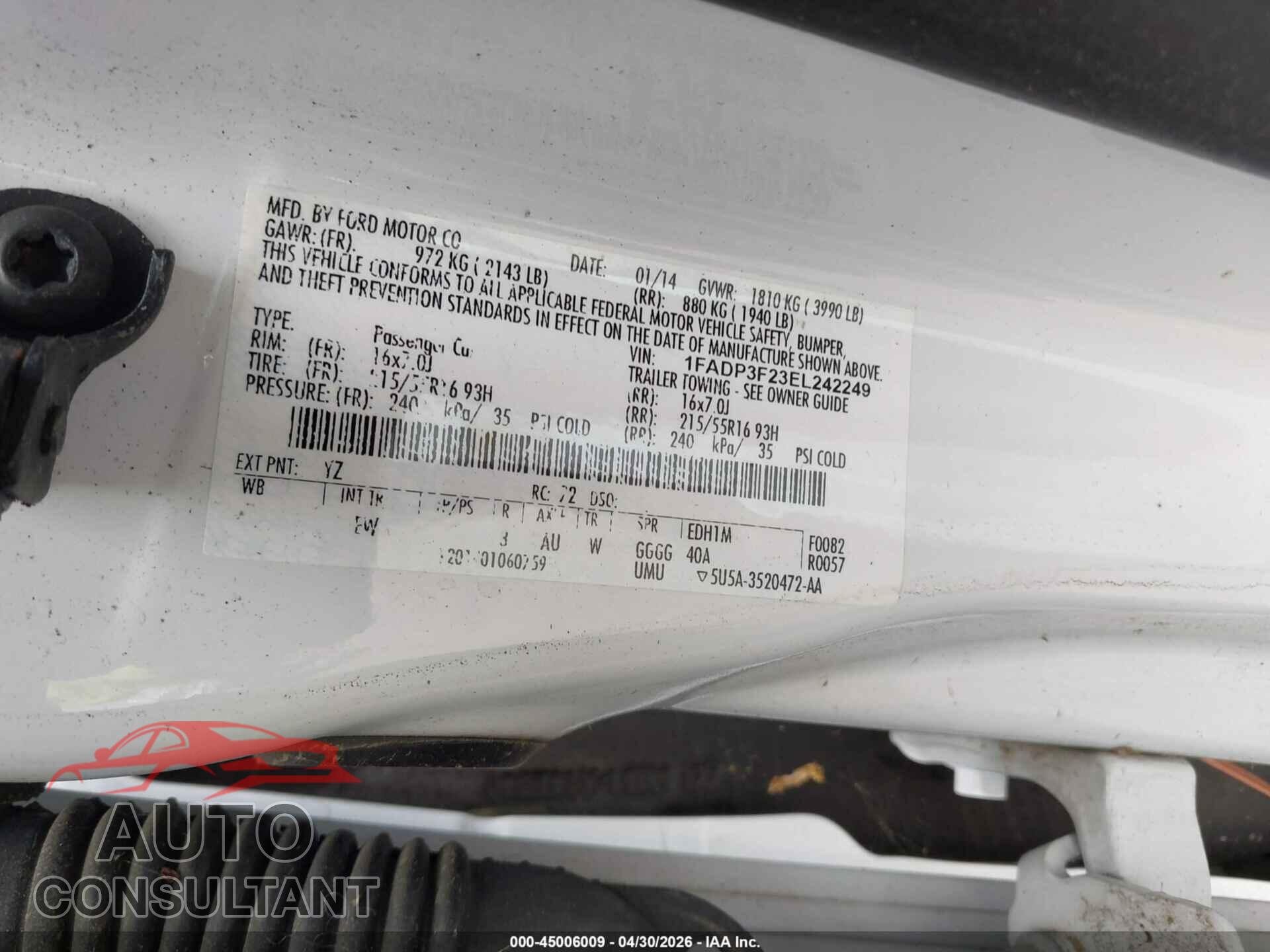 FORD FOCUS 2014 - 1FADP3F23EL242249