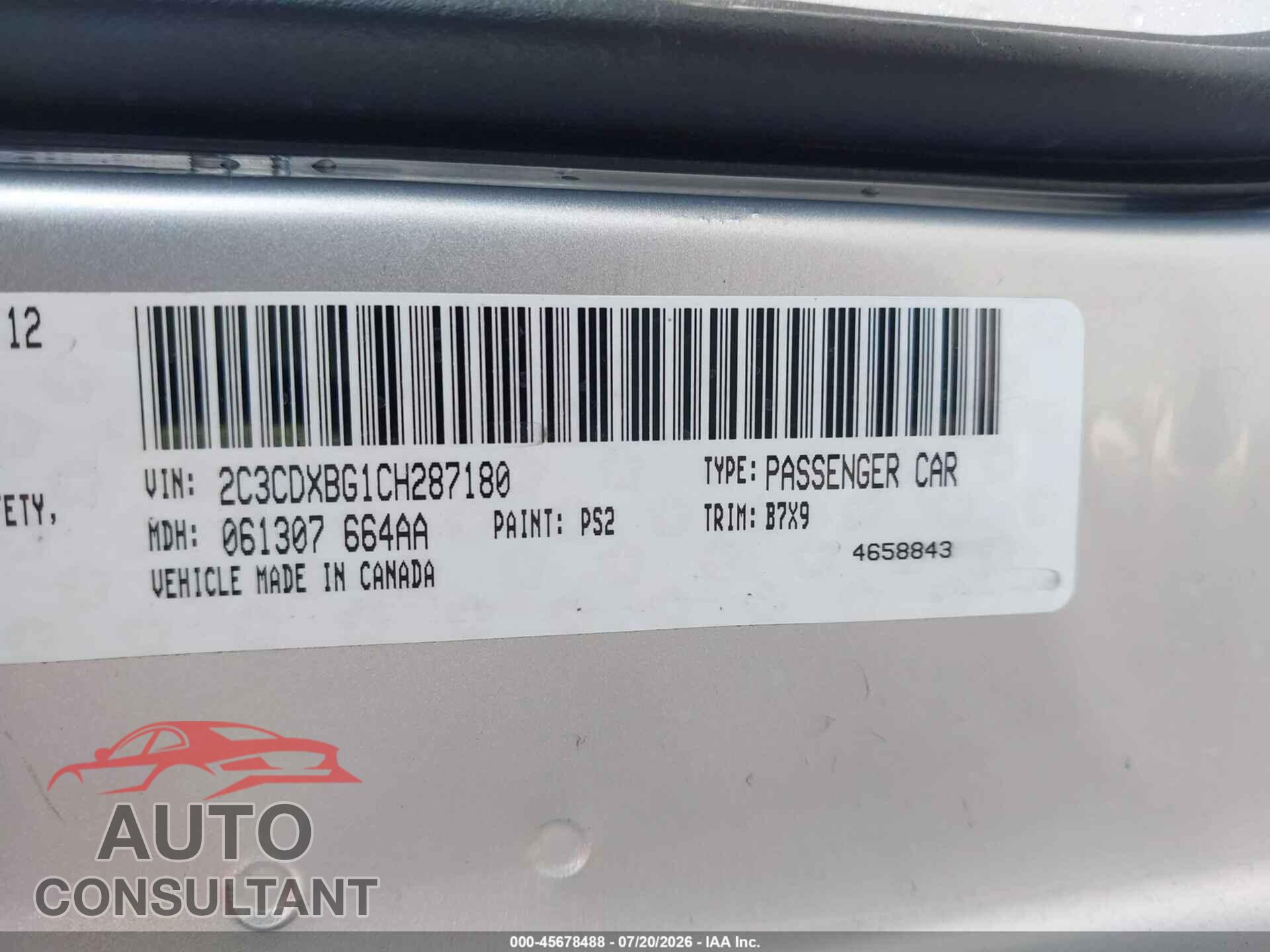 DODGE CHARGER 2012 - 2C3CDXBG1CH287180