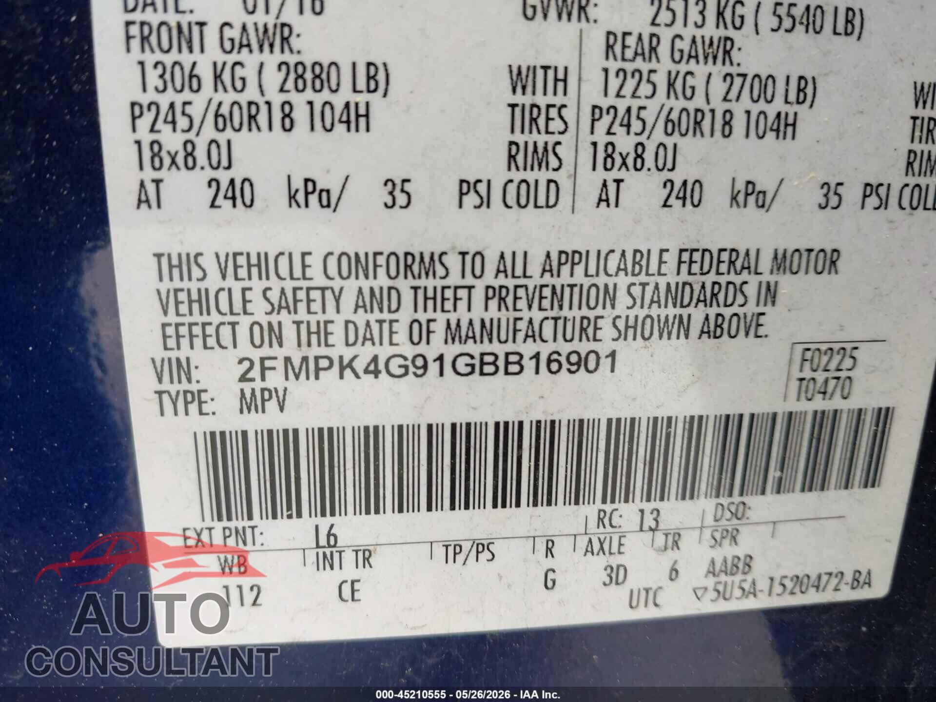 FORD EDGE 2016 - 2FMPK4G91GBB16901