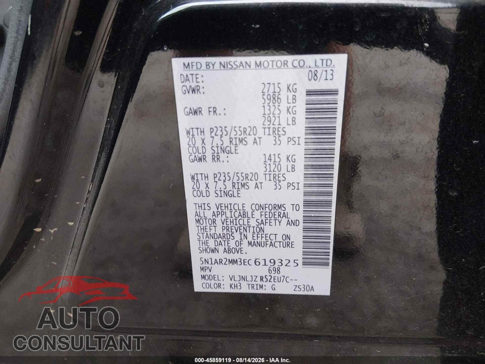 NISSAN PATHFINDER 2014 - 5N1AR2MM3EC619325