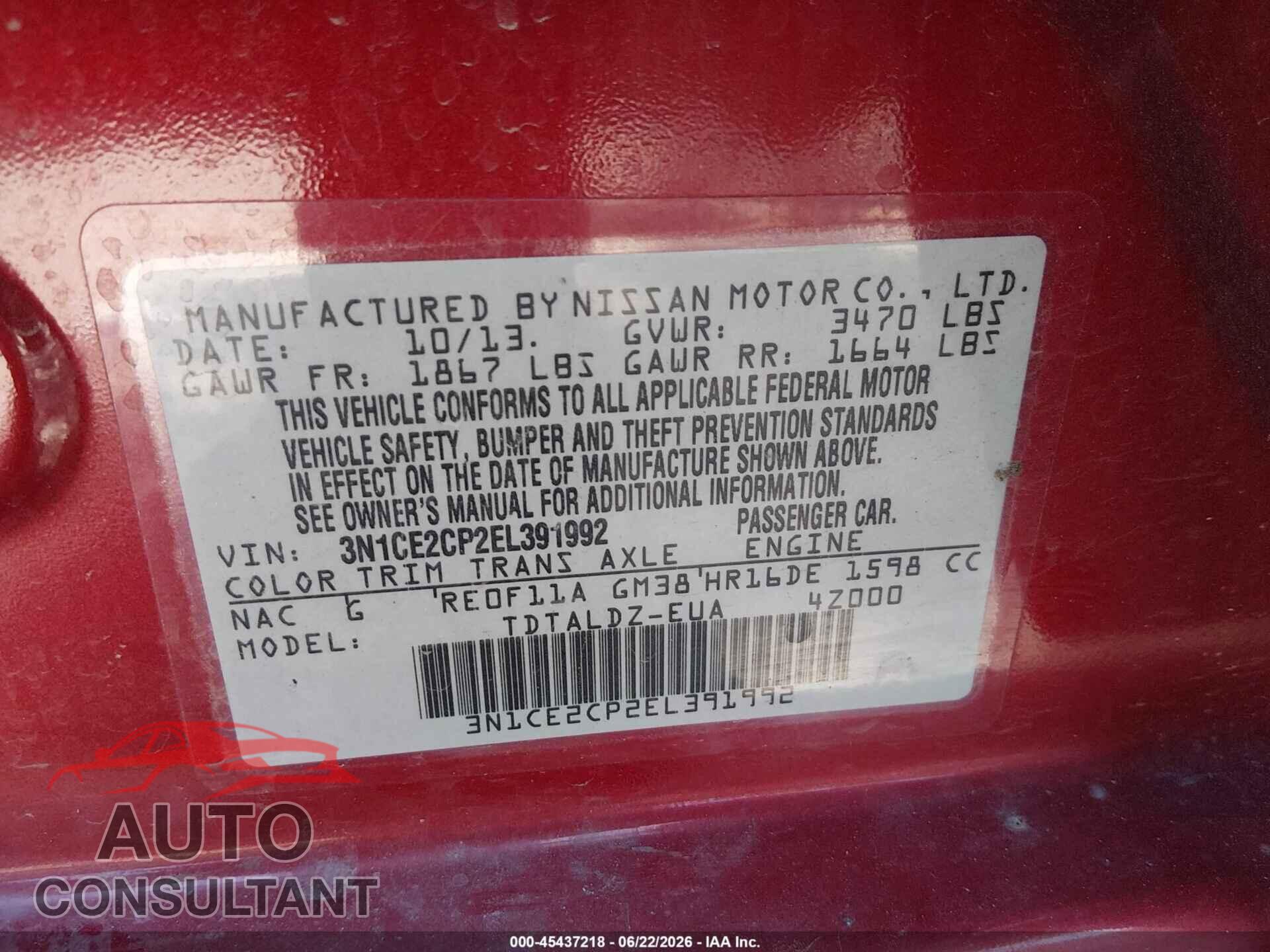 NISSAN VERSA NOTE 2014 - 3N1CE2CP2EL391992