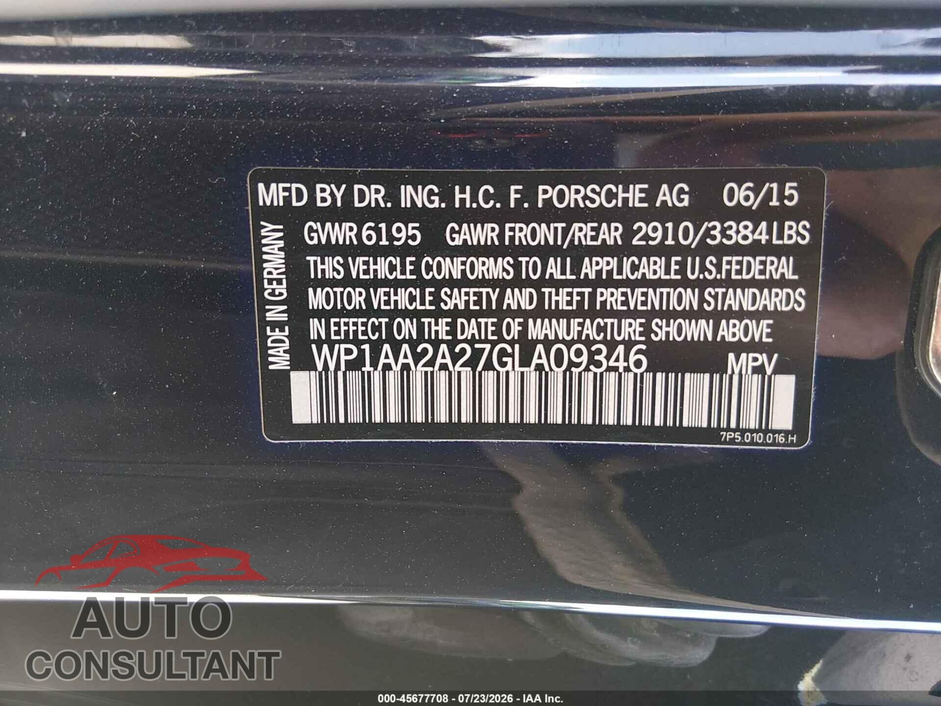 PORSCHE CAYENNE 2016 - WP1AA2A27GLA09346