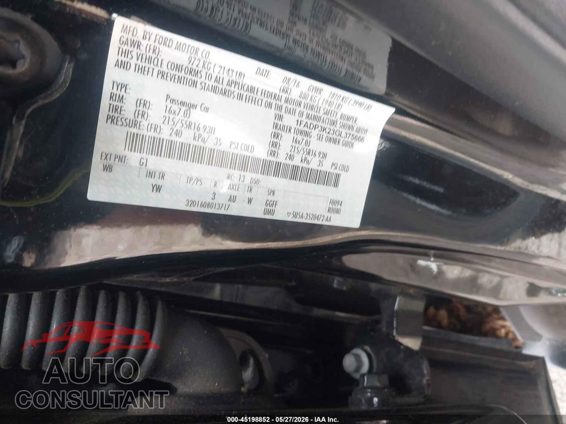 FORD FOCUS 2016 - 1FADP3K23GL375666
