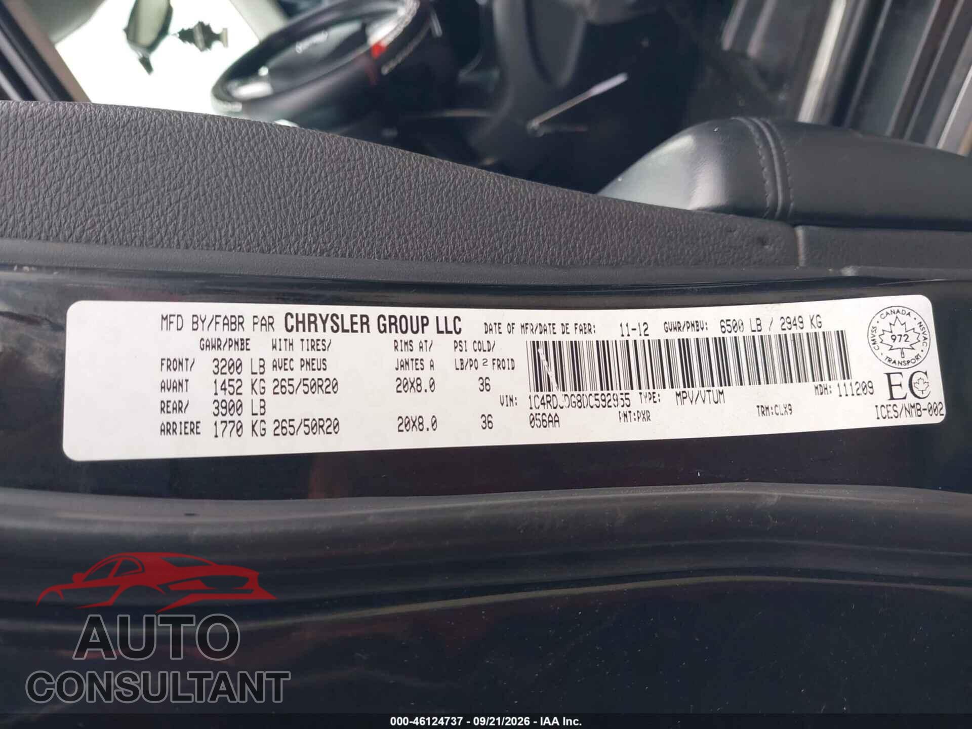 DODGE DURANGO 2013 - 1C4RDJDG8DC592955