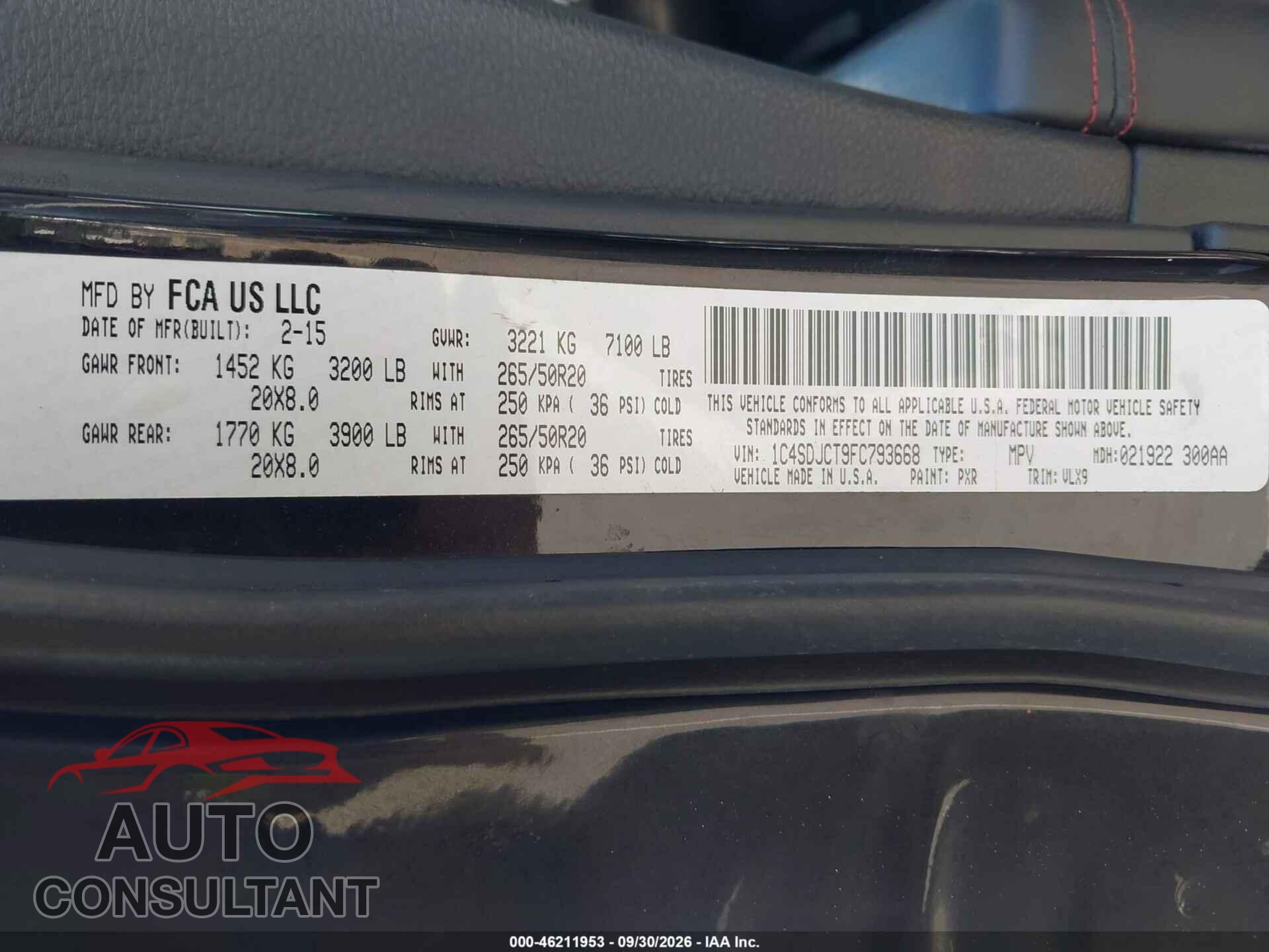 DODGE DURANGO 2015 - 1C4SDJCT9FC793668