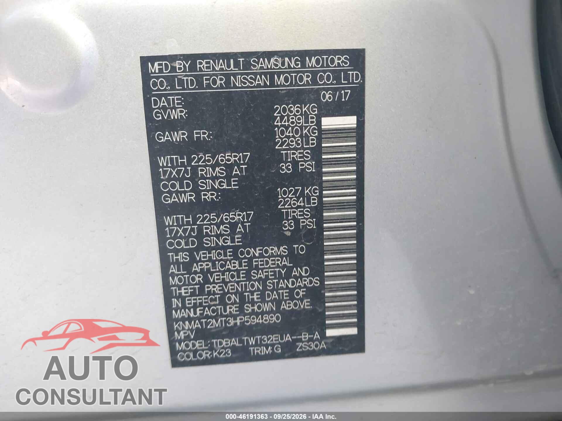 NISSAN ROGUE 2017 - KNMAT2MT3HP594890