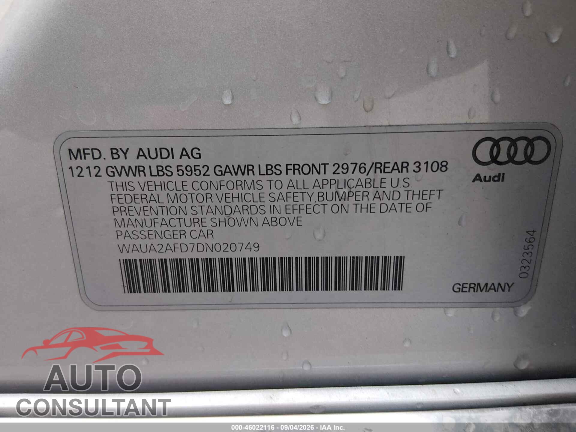 AUDI A8 2013 - WAUA2AFD7DN020749