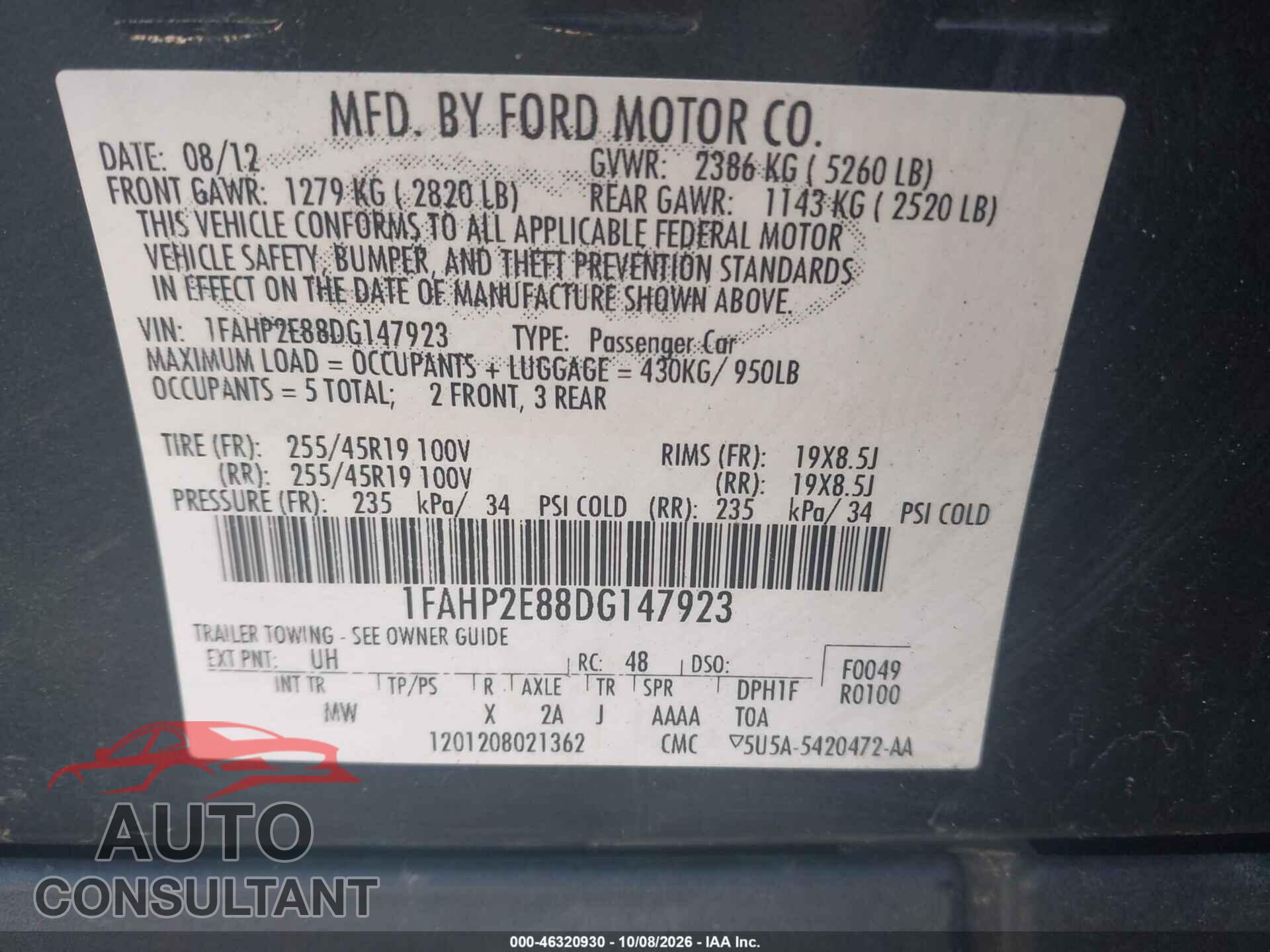 FORD TAURUS 2013 - 1FAHP2E88DG147923