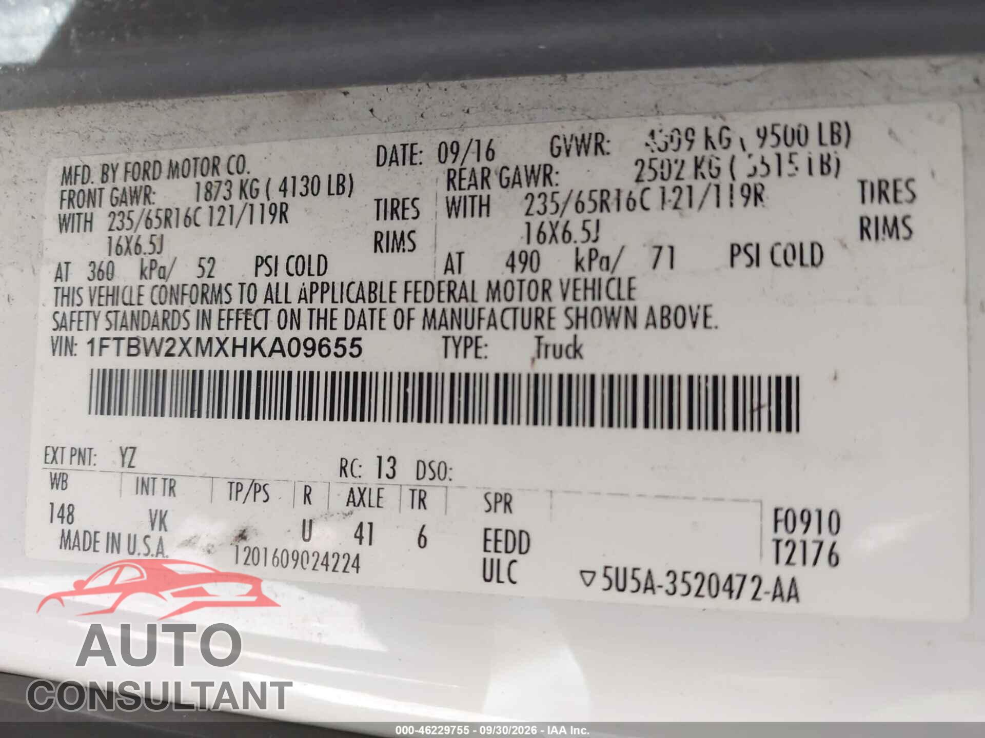 FORD TRANSIT-350 2017 - 1FTBW2XMXHKA09655