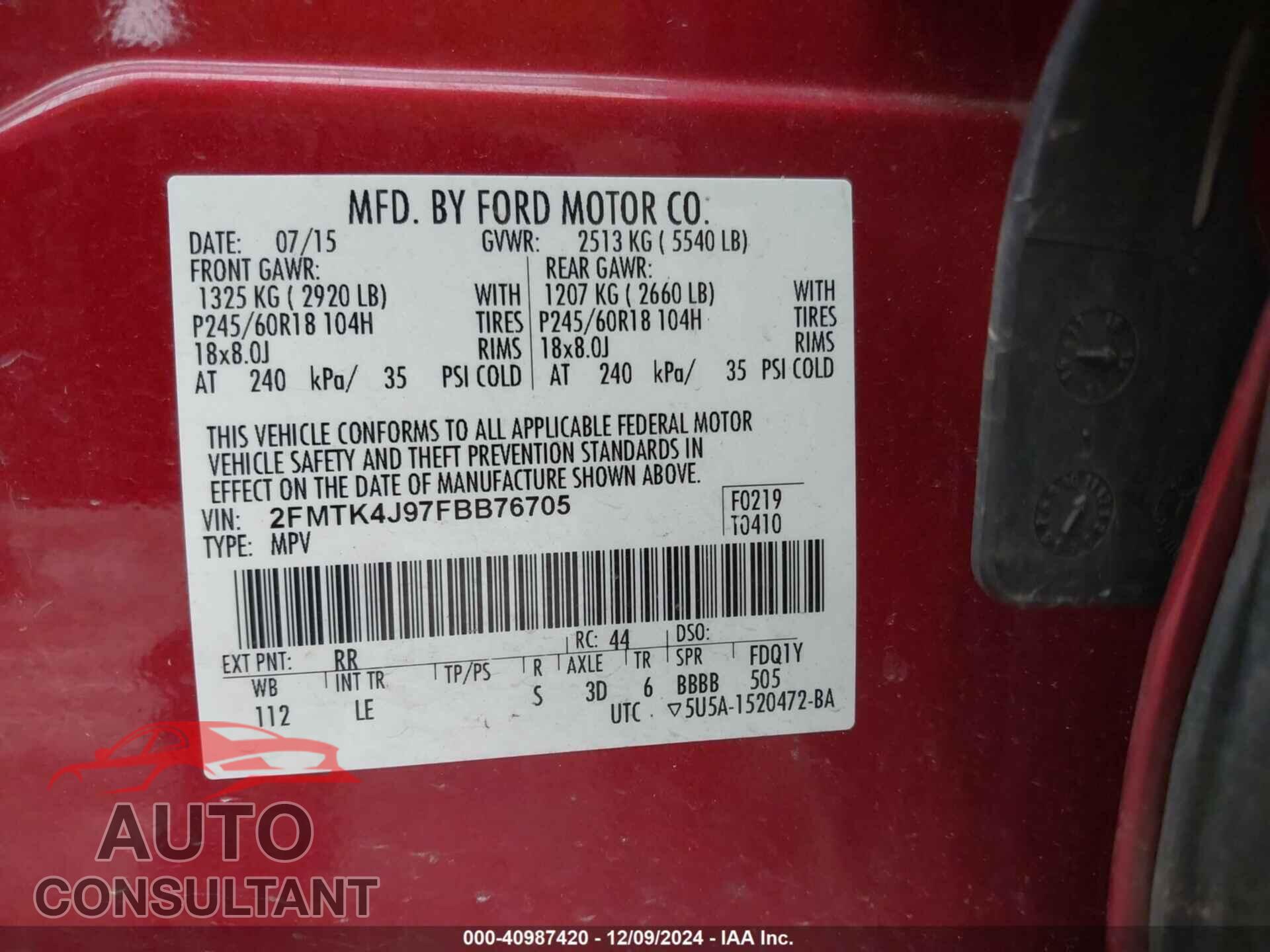 FORD EDGE 2015 - 2FMTK4J97FBB76705