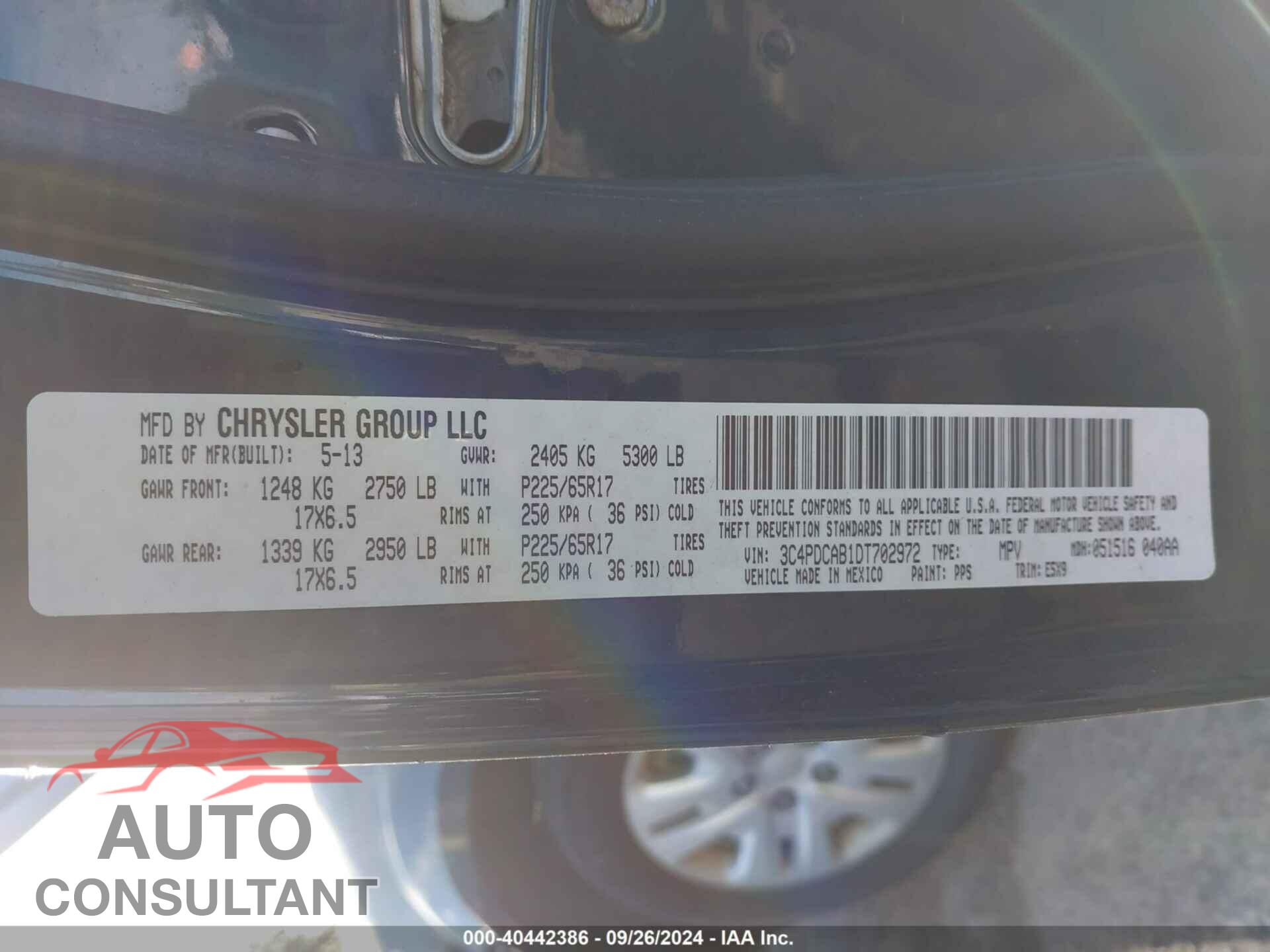 DODGE JOURNEY 2013 - 3C4PDCAB1DT702972
