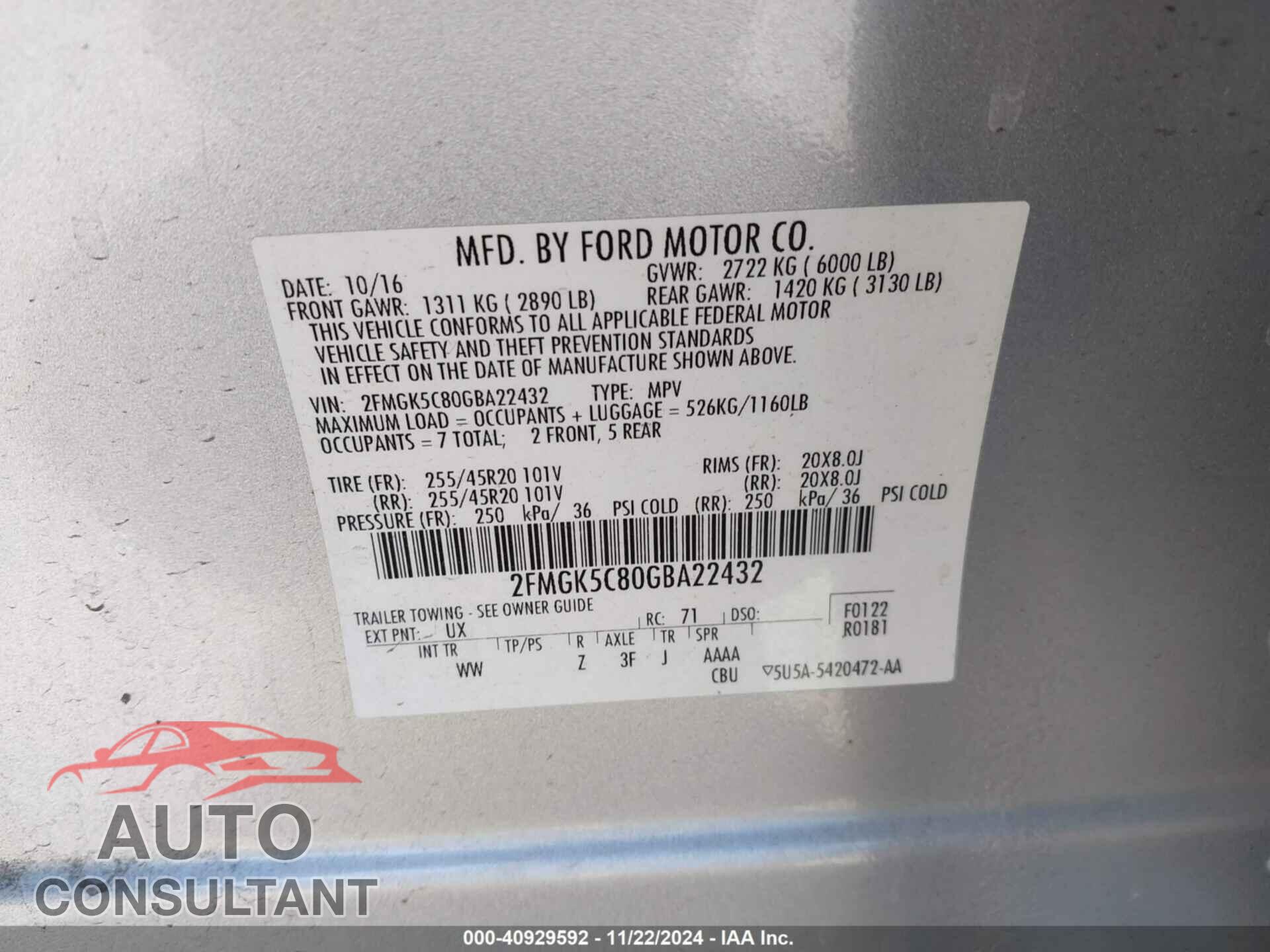 FORD FLEX 2016 - 2FMGK5C80GBA22432