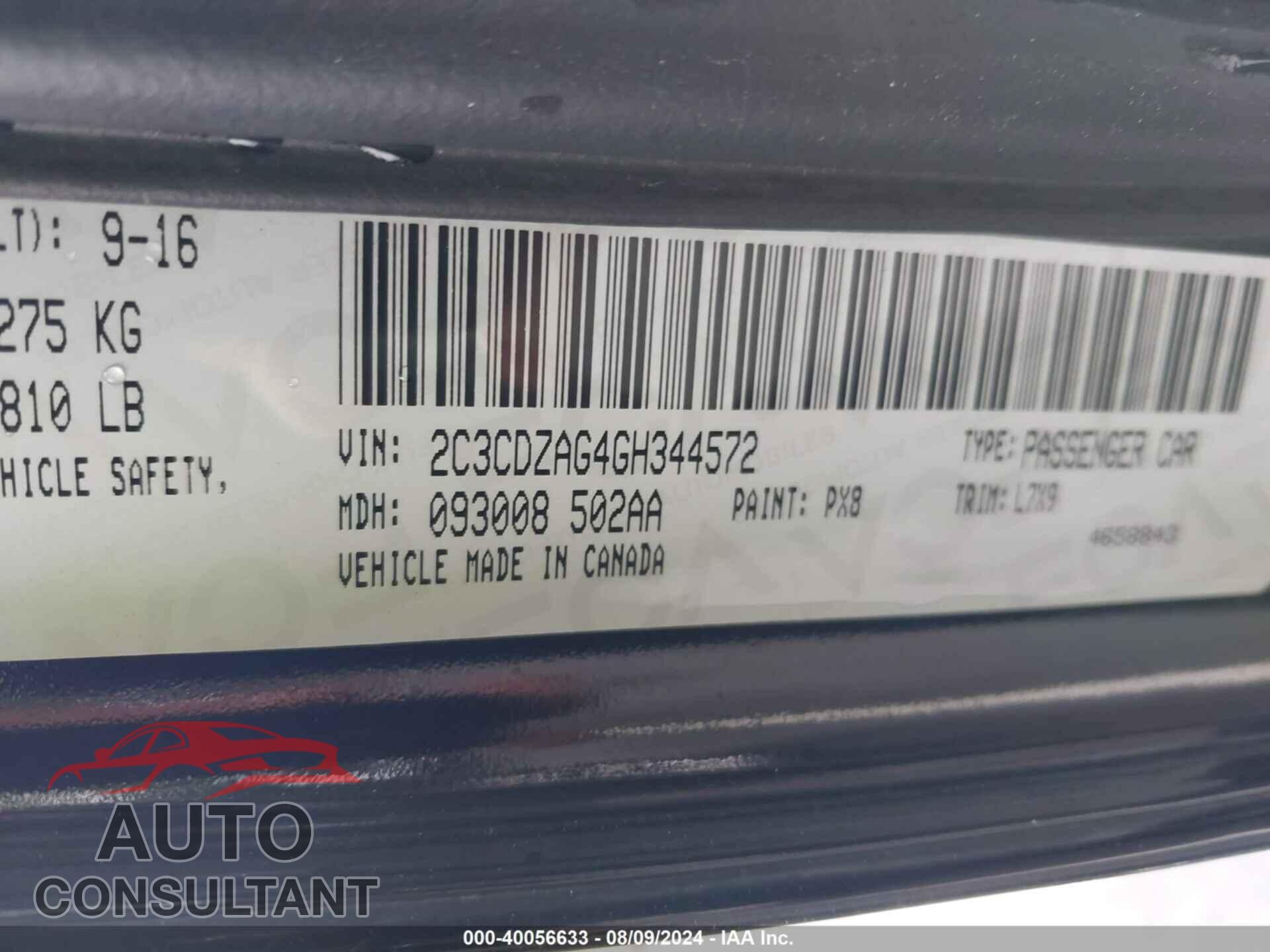DODGE CHALLENGER 2016 - 2C3CDZAG4GH344572