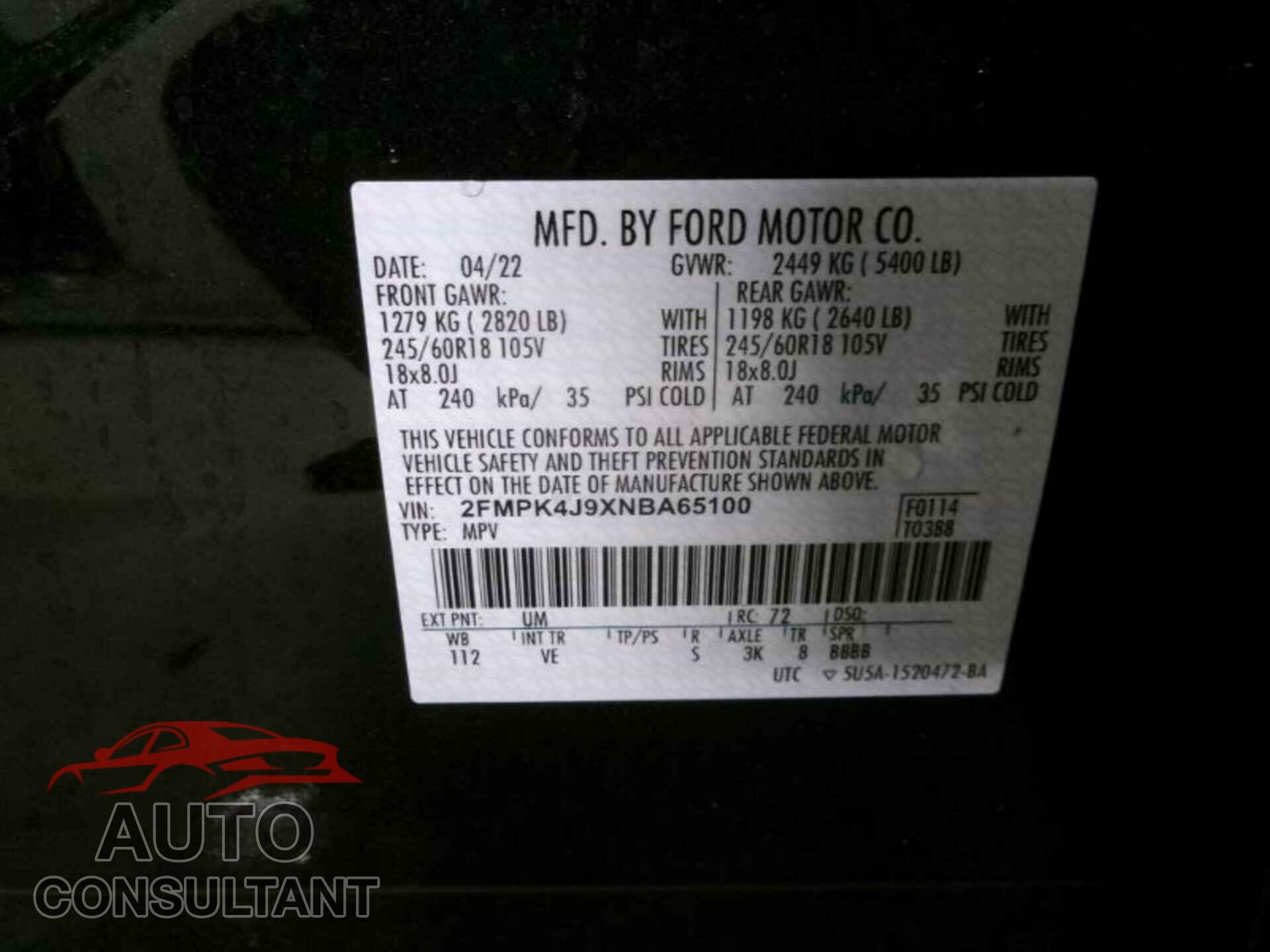 FORD EDGE 2022 - 2FMPK4J9XNBA65100
