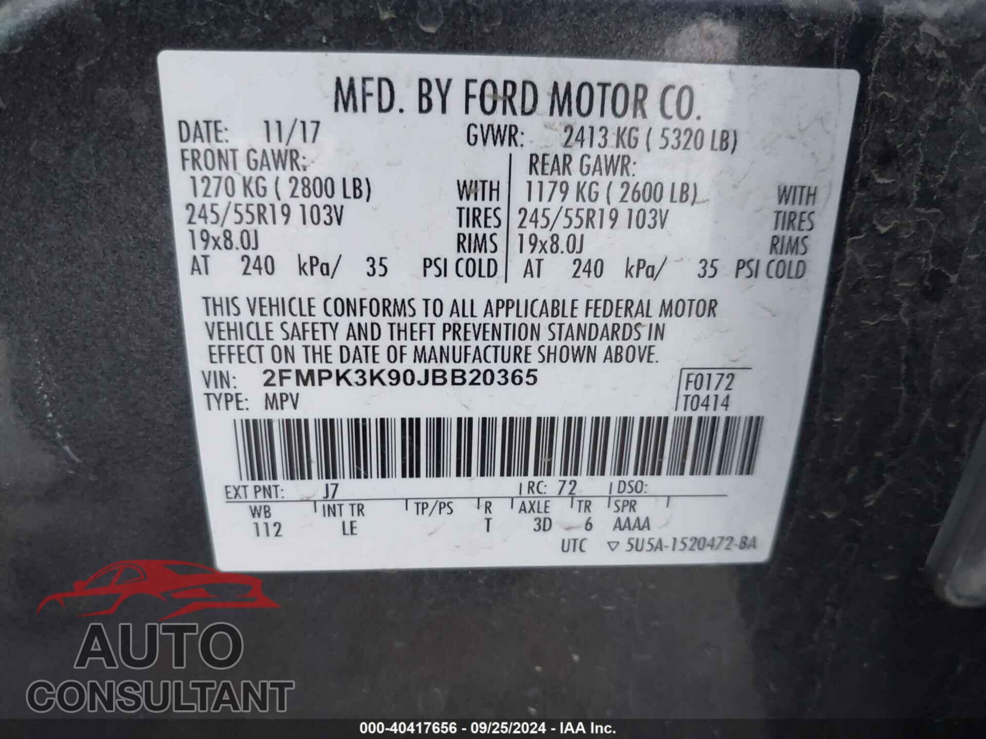 FORD EDGE 2018 - 2FMPK3K90JBB20365
