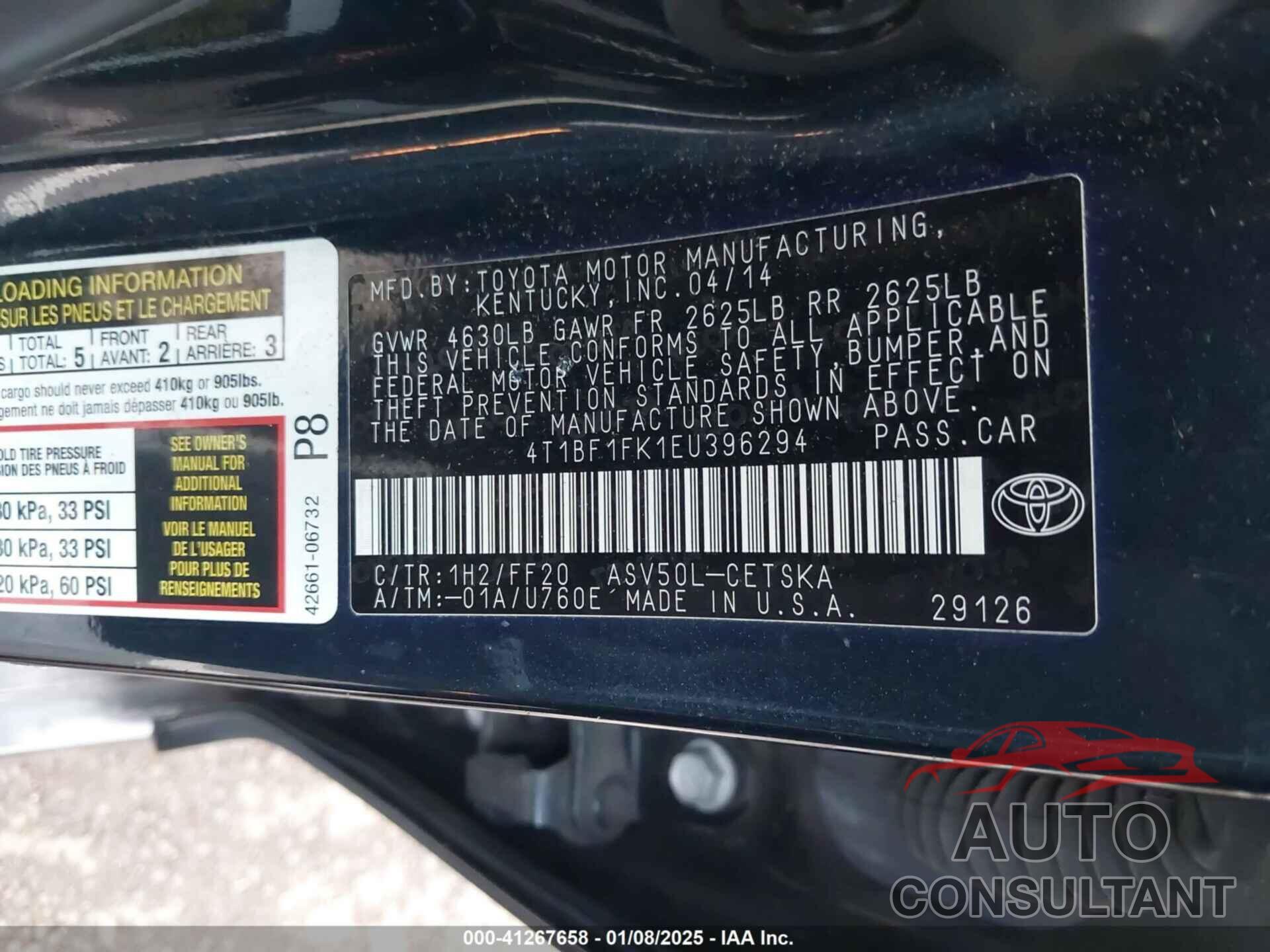 TOYOTA CAMRY 2014 - 4T1BF1FK1EU396294