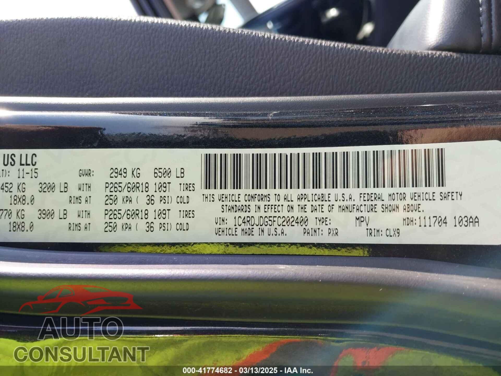 DODGE DURANGO 2015 - 1C4RDJDG5FC202400