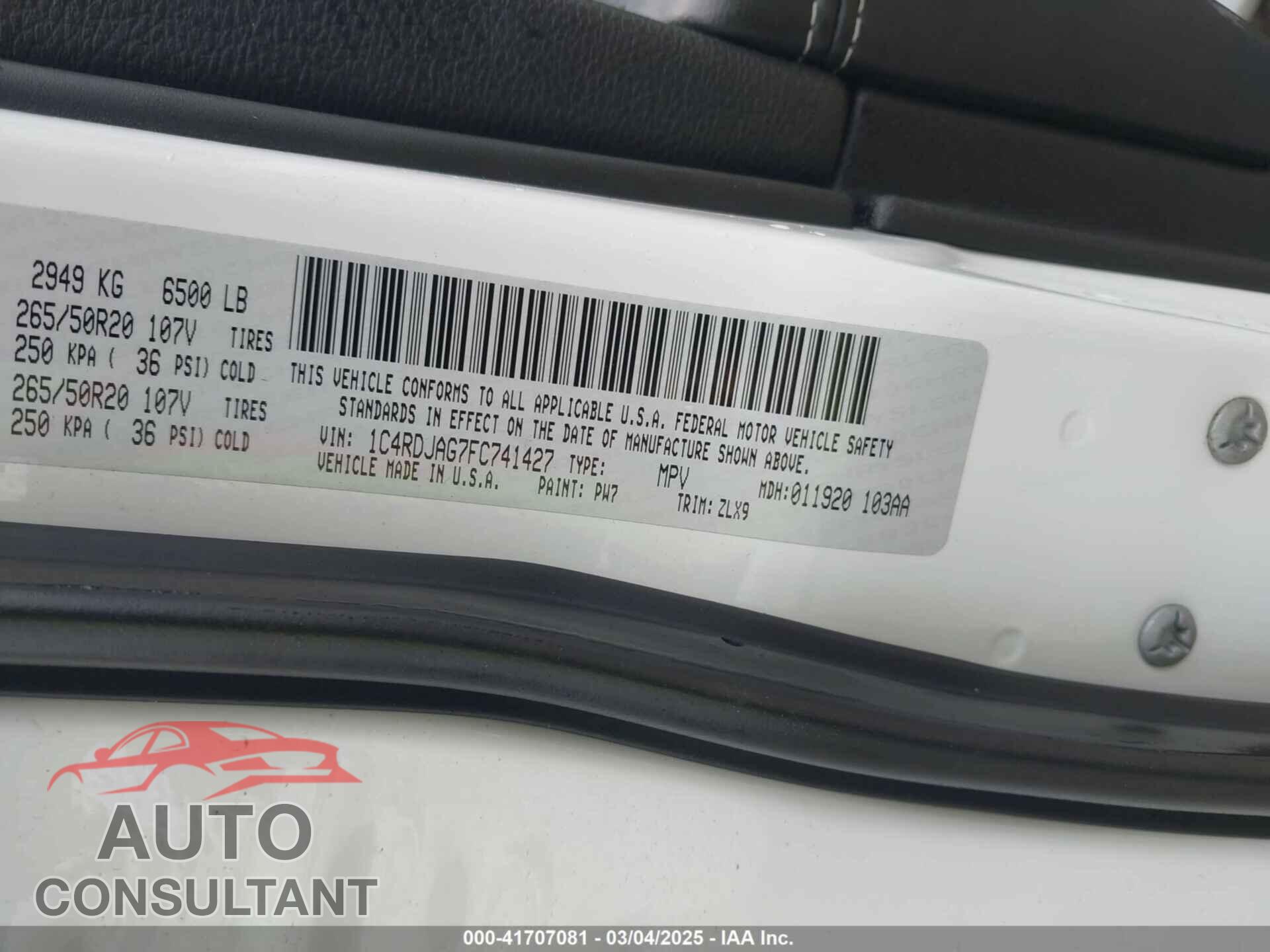 DODGE DURANGO 2015 - 1C4RDJAG7FC741427