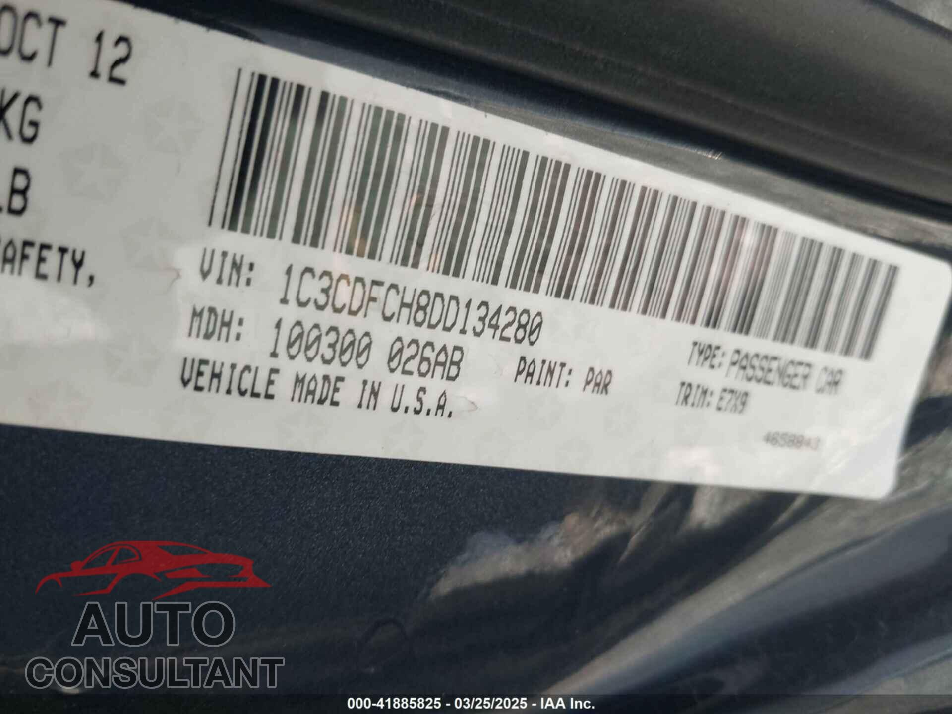 DODGE DART 2013 - 1C3CDFCH8DD134280