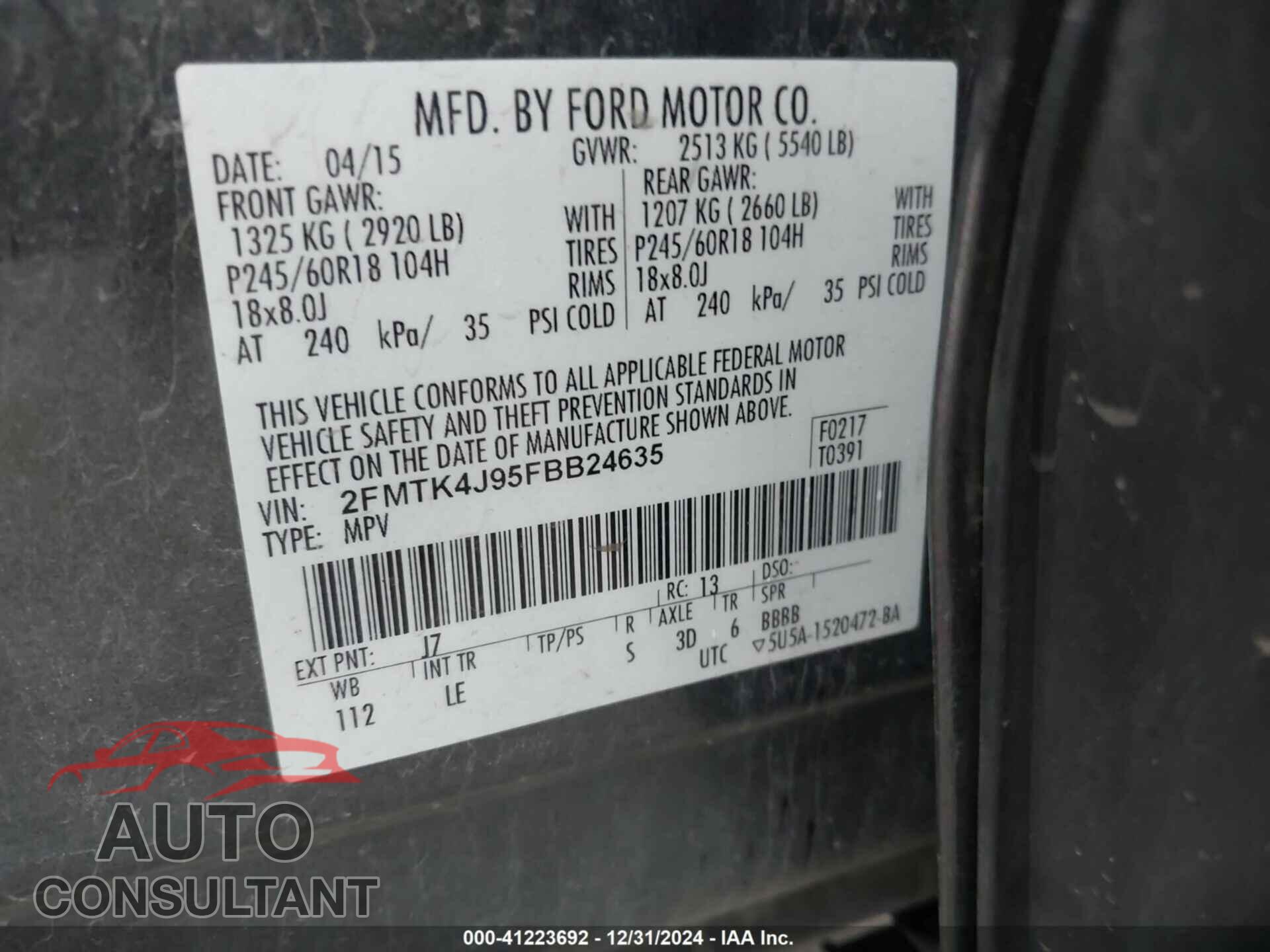 FORD EDGE 2015 - 2FMTK4J95FBB24635