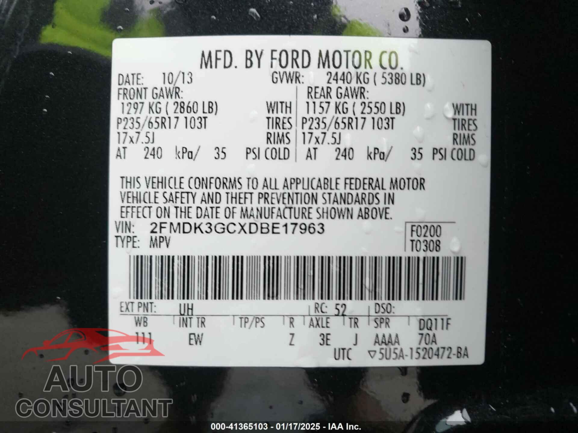 FORD EDGE 2013 - 2FMDK3GCXDBE17963