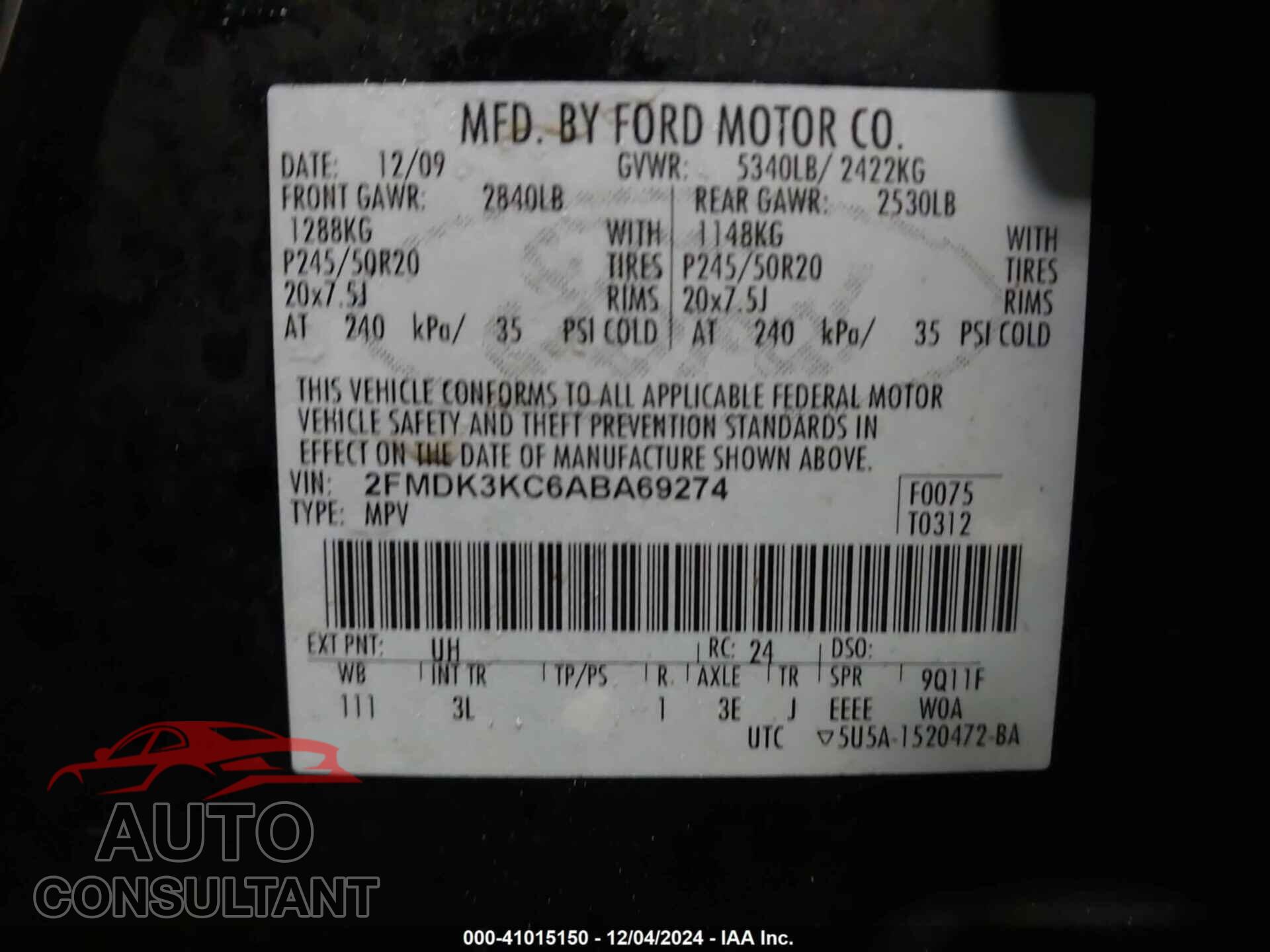 FORD EDGE 2010 - 2FMDK3KC6ABA69274