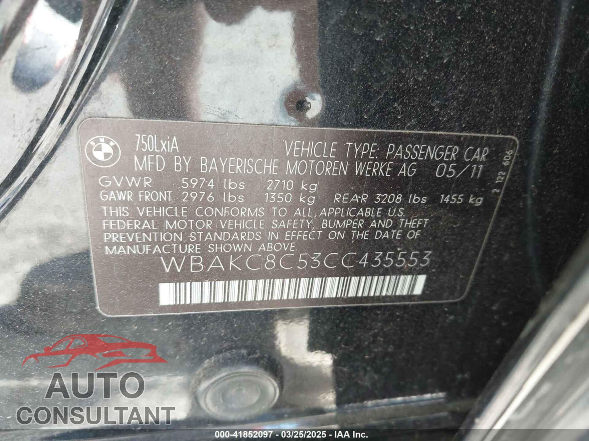 BMW 750LI 2012 - WBAKC8C53CC435553