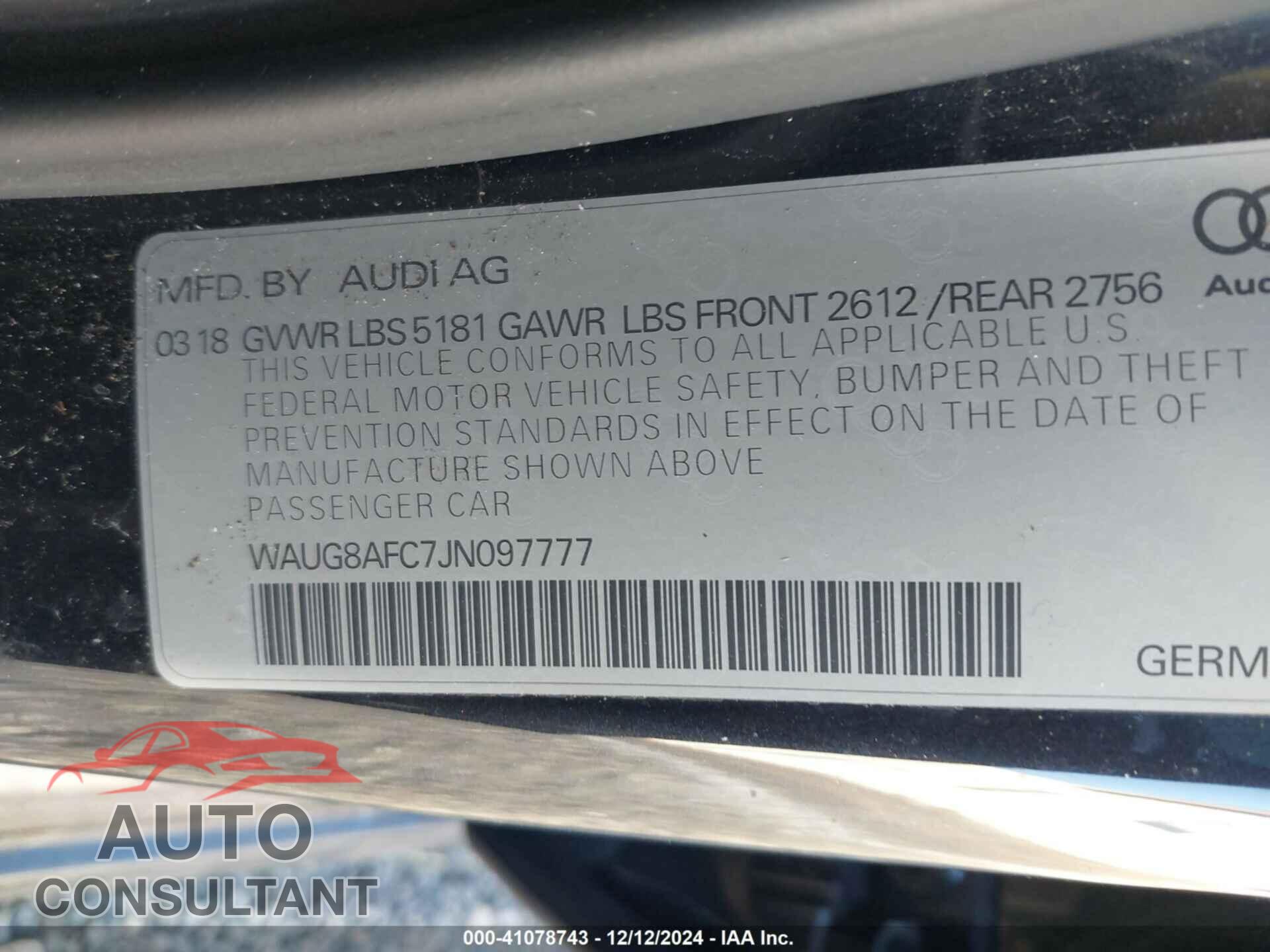 AUDI A6 2018 - WAUG8AFC7JN097777