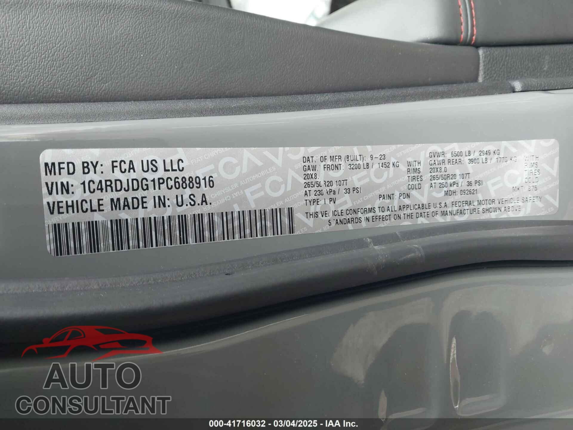 DODGE DURANGO 2023 - 1C4RDJDG1PC688916