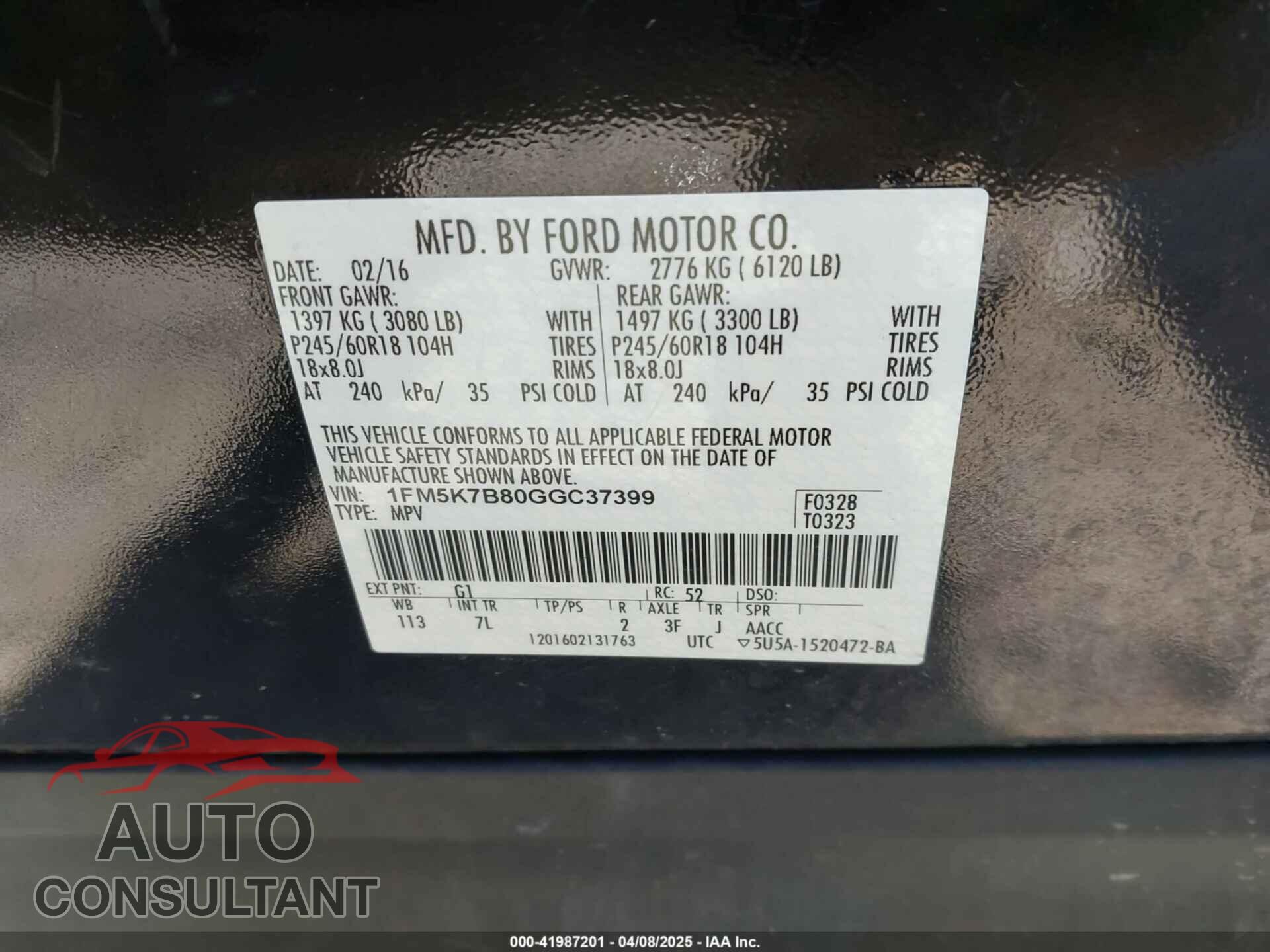 FORD EXPLORER 2016 - 1FM5K7B80GGC37399