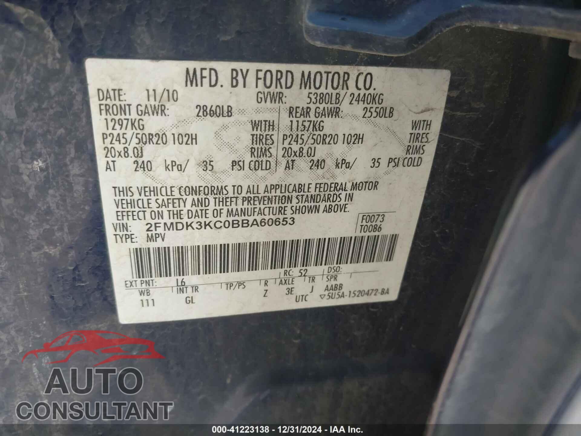 FORD EDGE 2011 - 2FMDK3KC0BBA60653