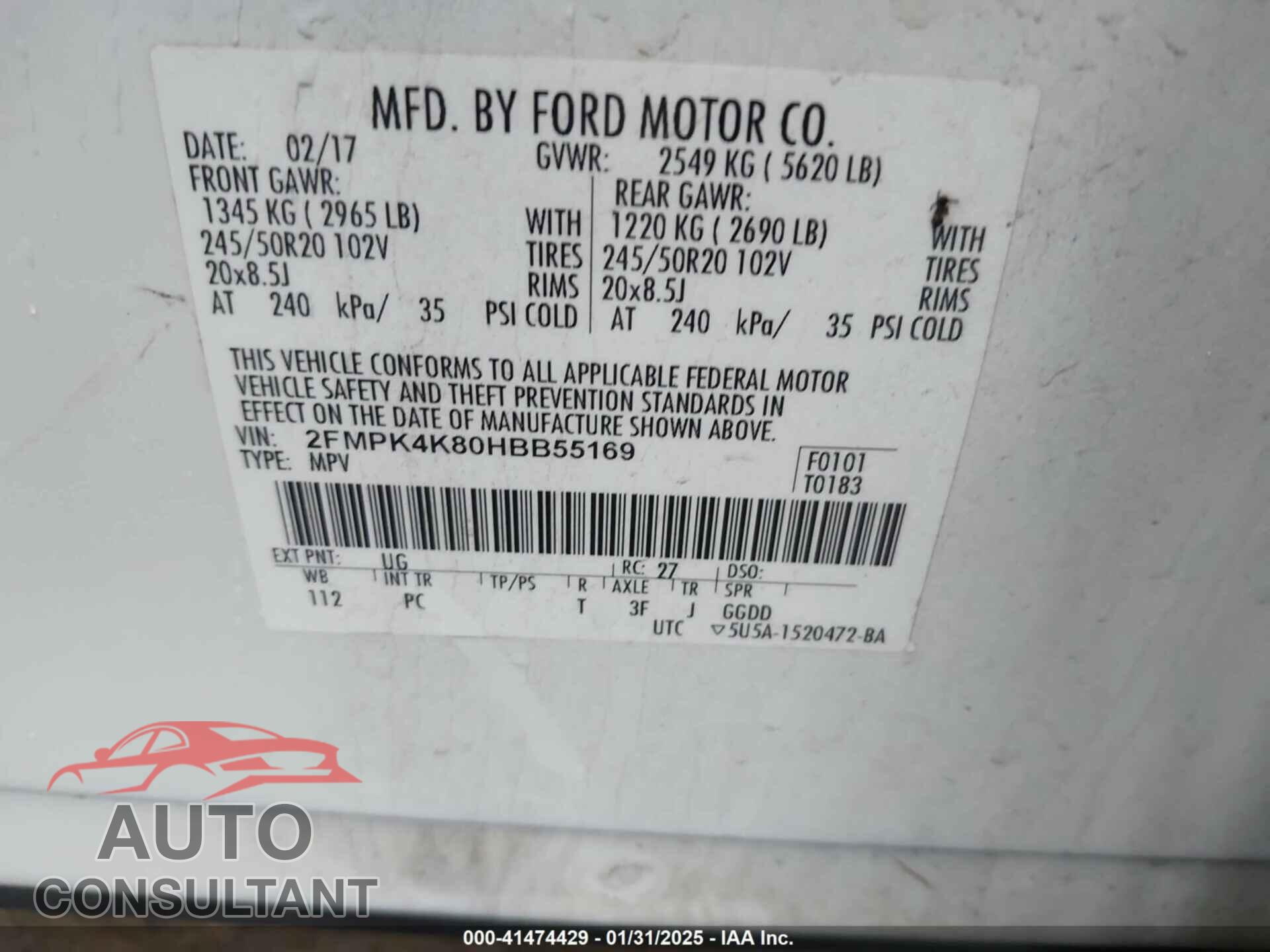 FORD EDGE 2017 - 2FMPK4K80HBB55169
