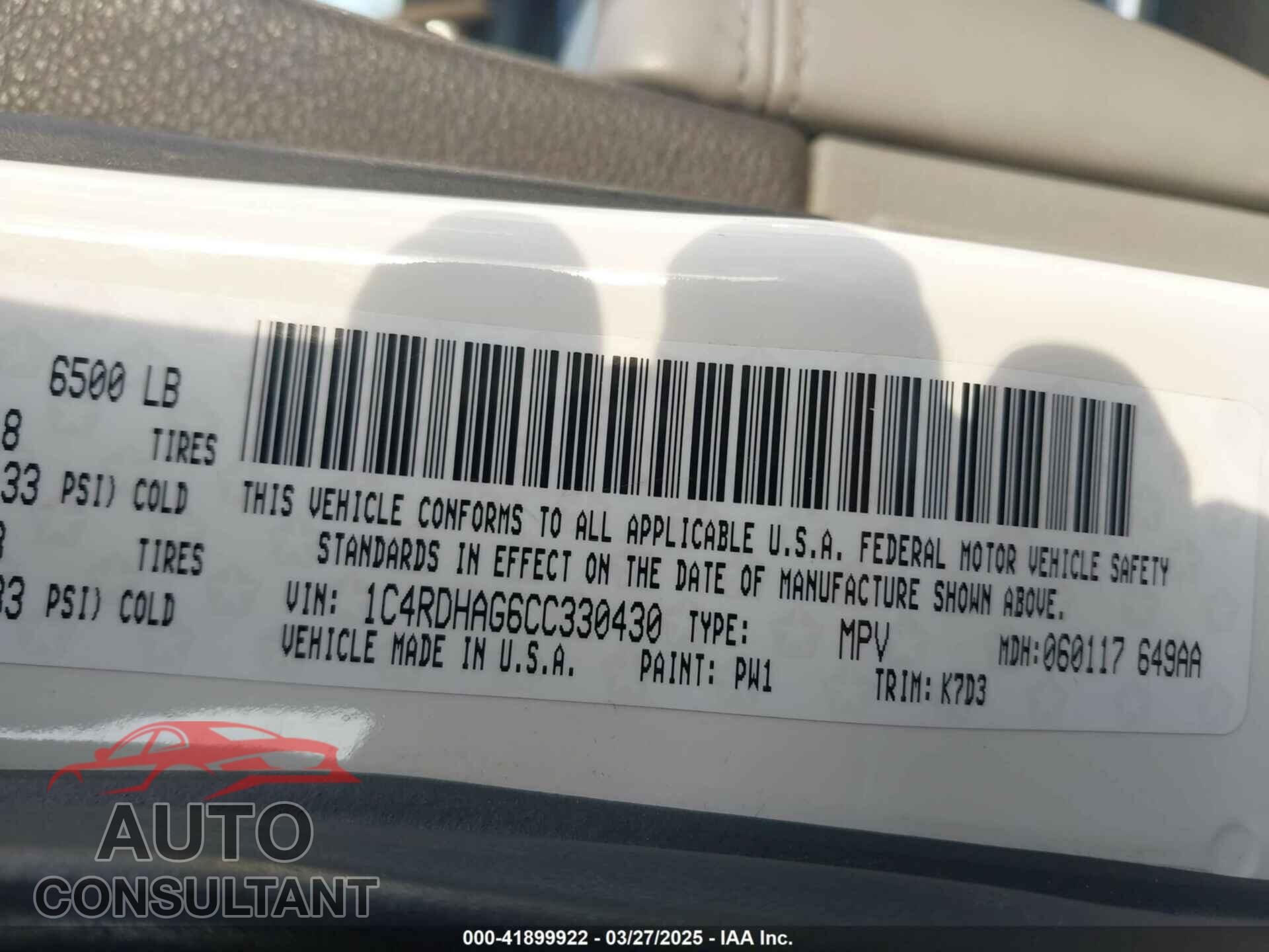 DODGE DURANGO 2012 - 1C4RDHAG6CC330430