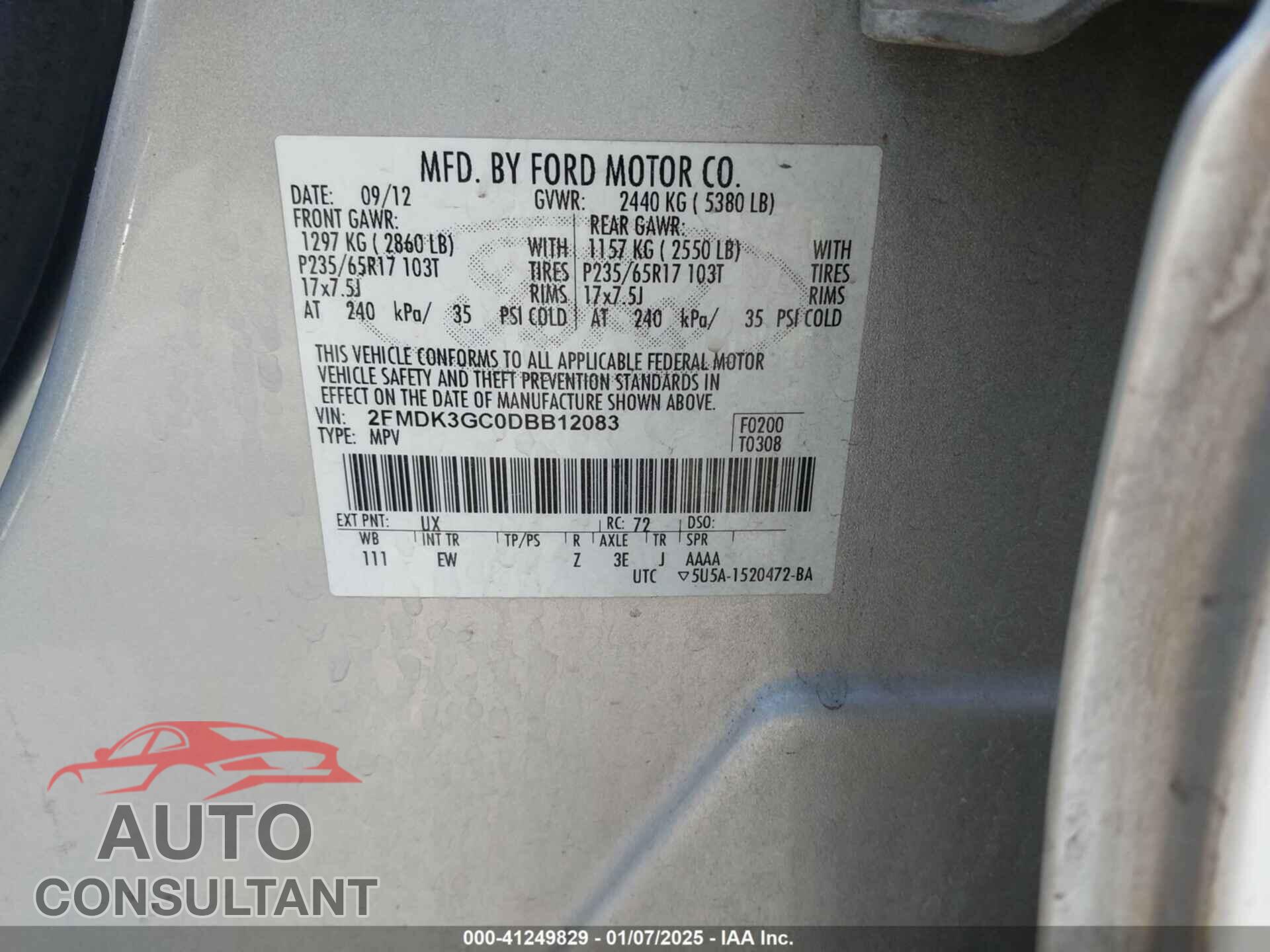 FORD EDGE 2013 - 2FMDK3GC0DBB12083