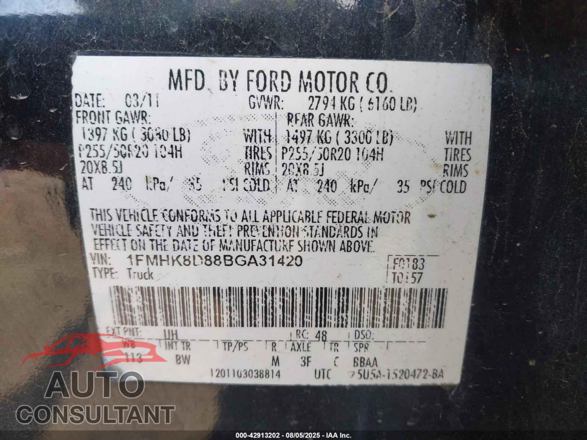 FORD EXPLORER 2011 - 1FMHK8D88BGA31420