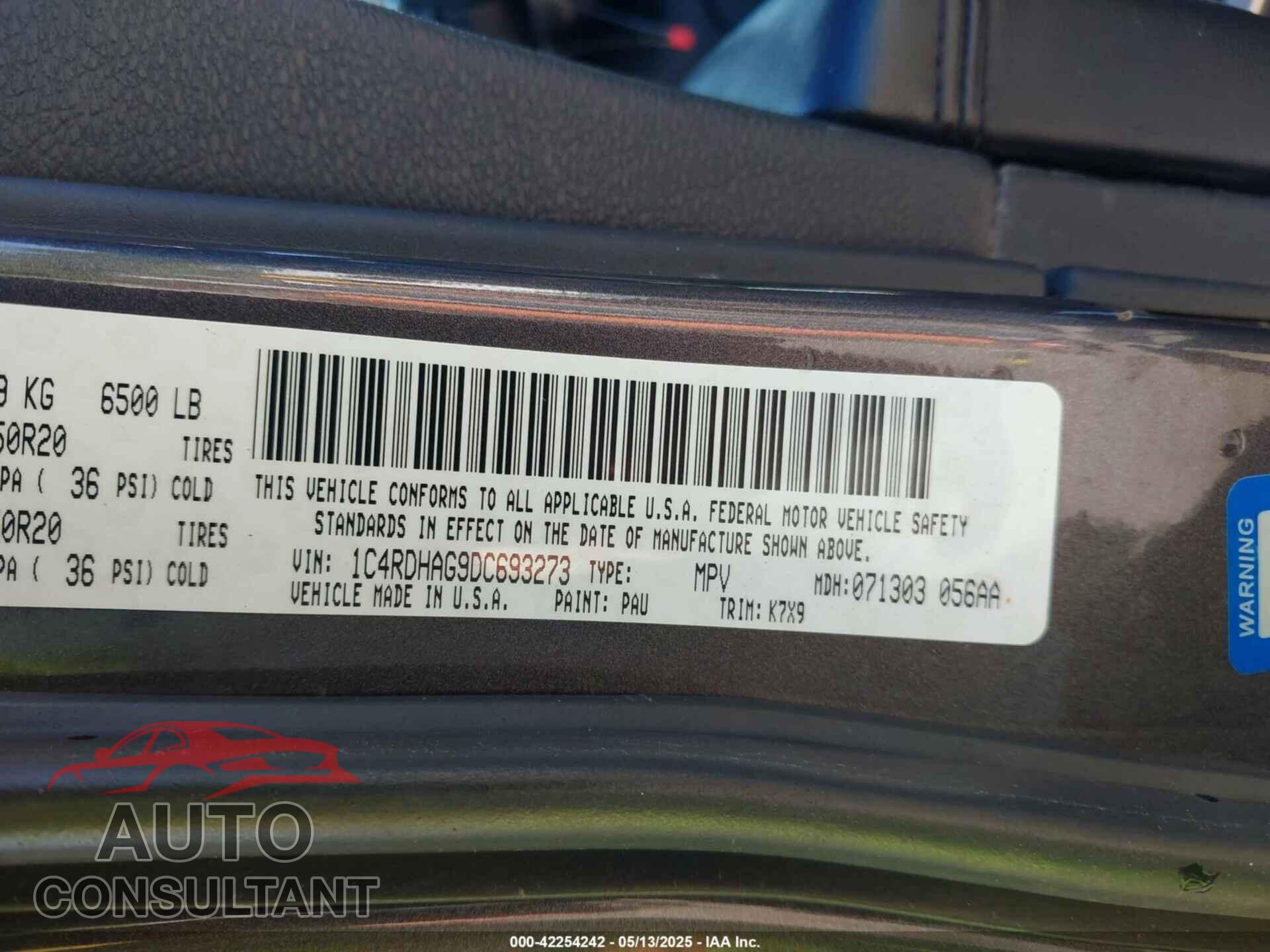 DODGE DURANGO 2013 - 1C4RDHAG9DC693273