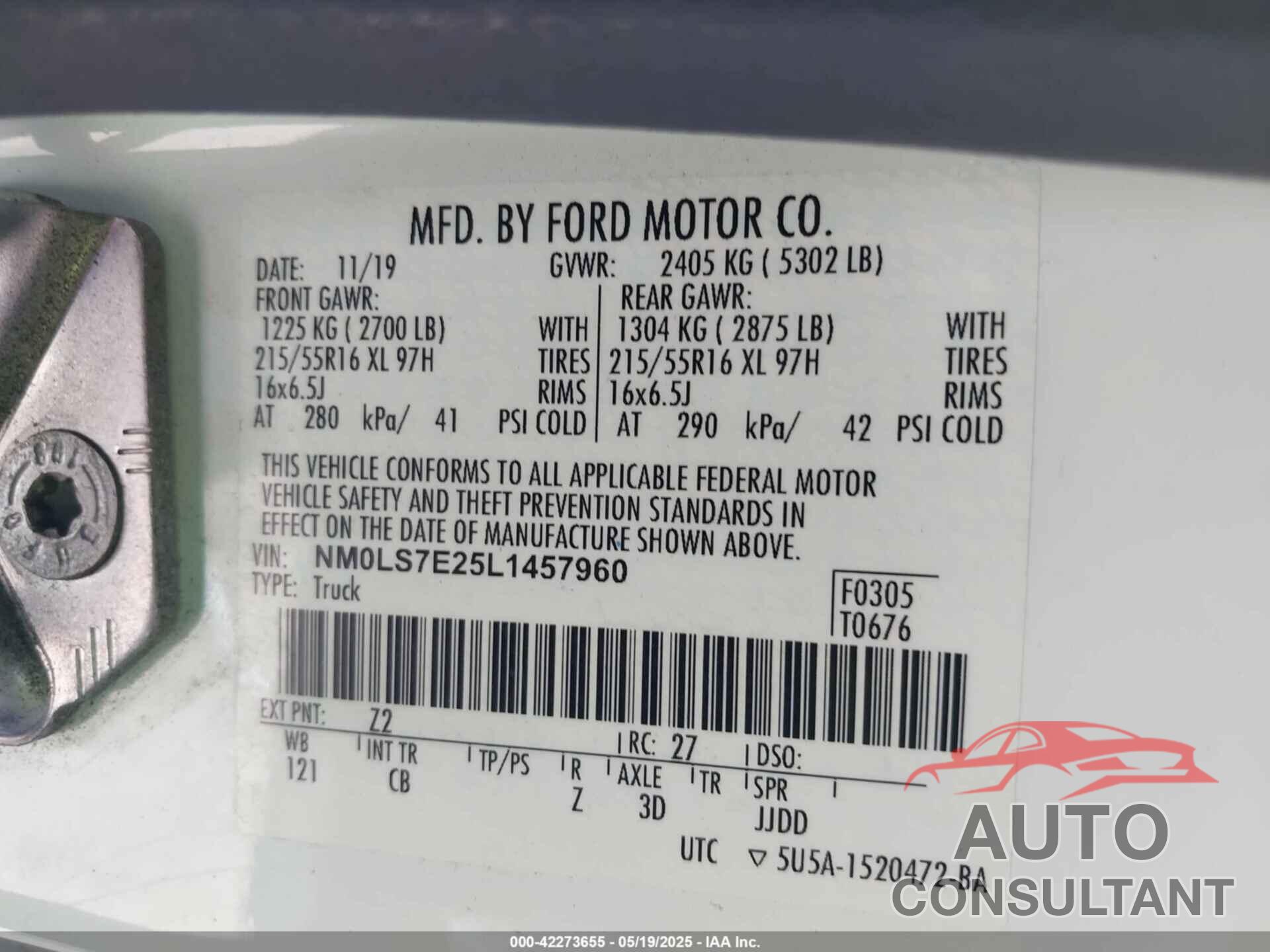 FORD TRANSIT CONNECT 2020 - NM0LS7E25L1457960