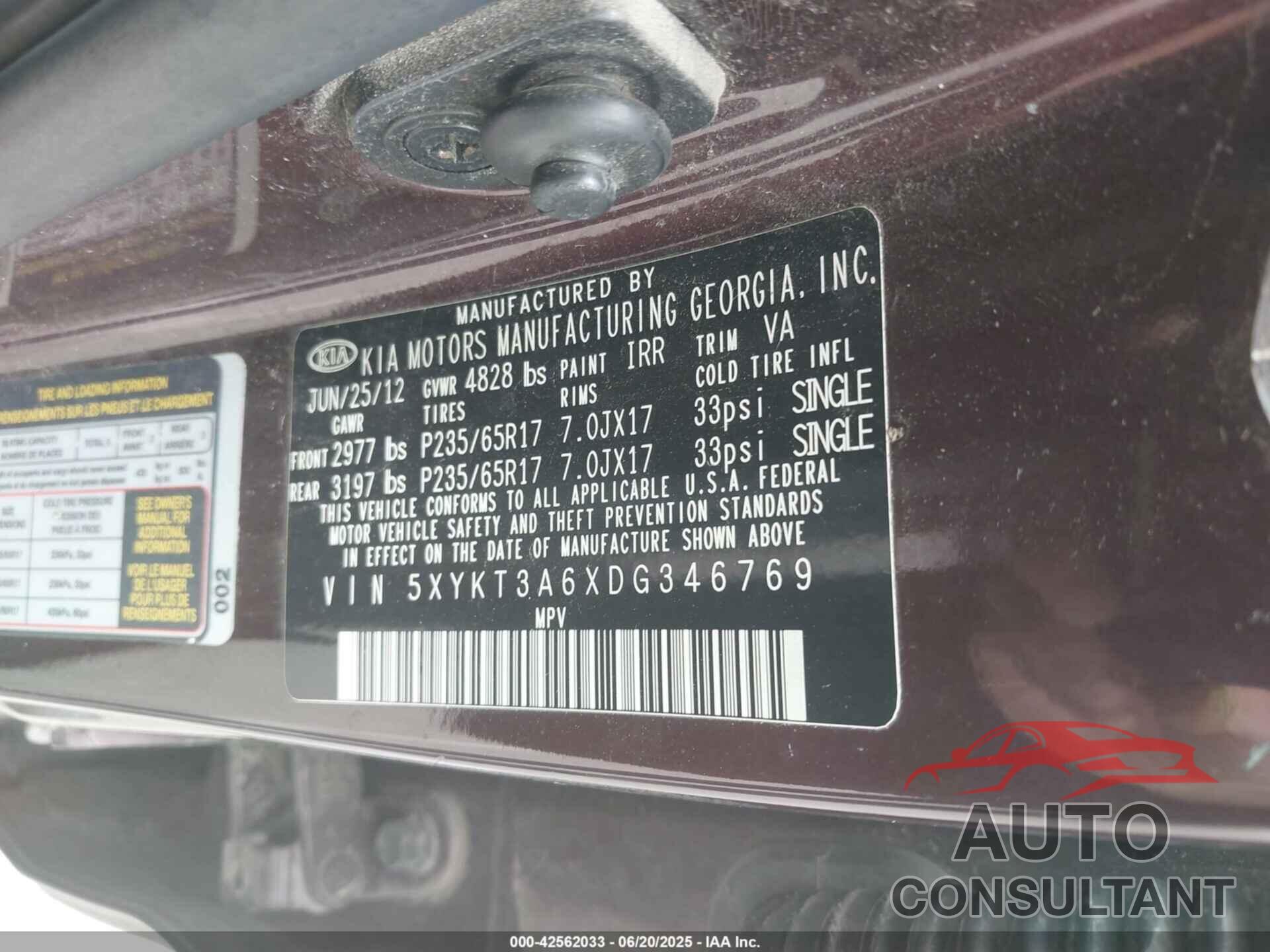 KIA SORENTO 2013 - 5XYKT3A6XDG346769
