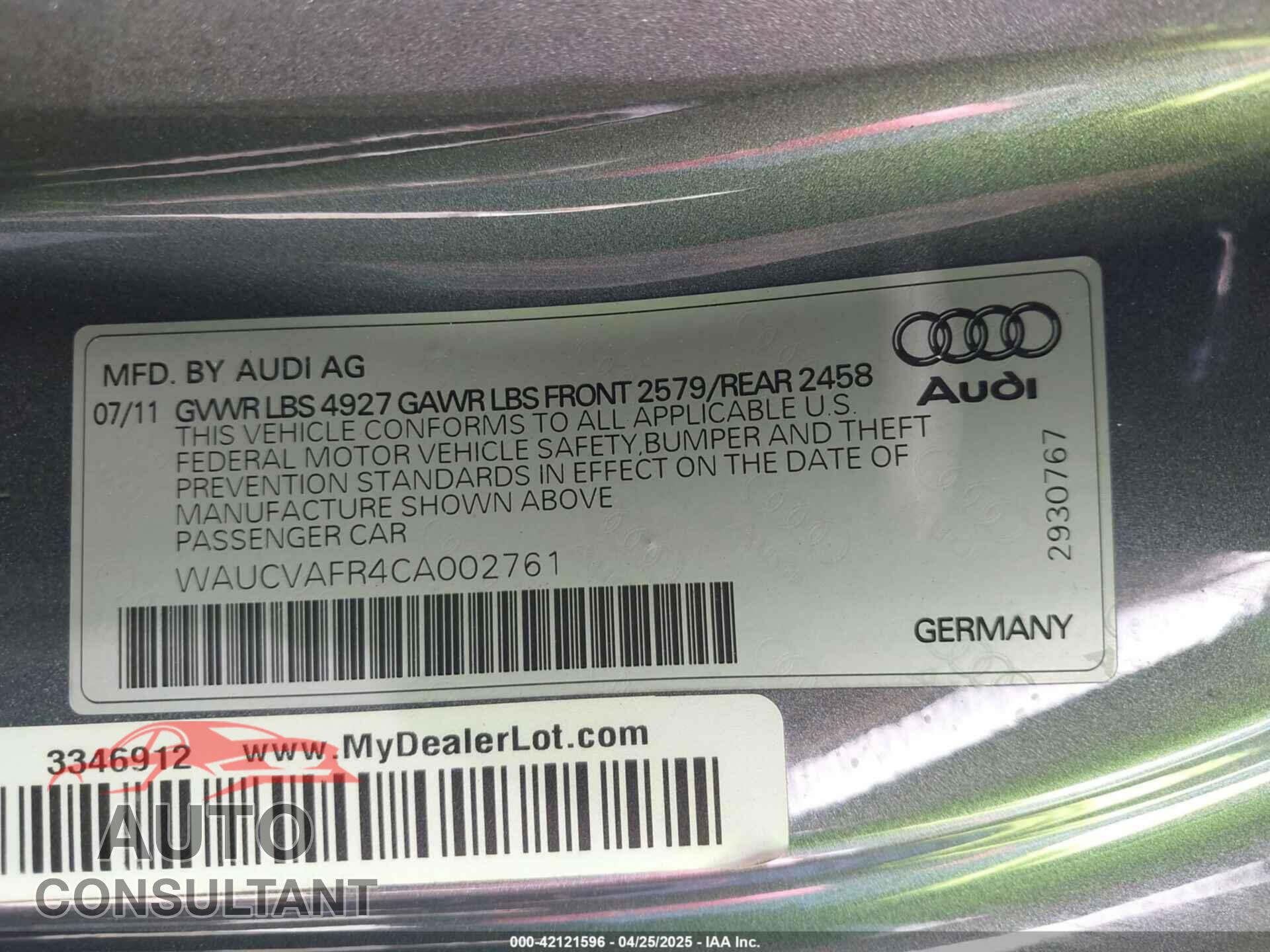 AUDI S5 2012 - WAUCVAFR4CA002761
