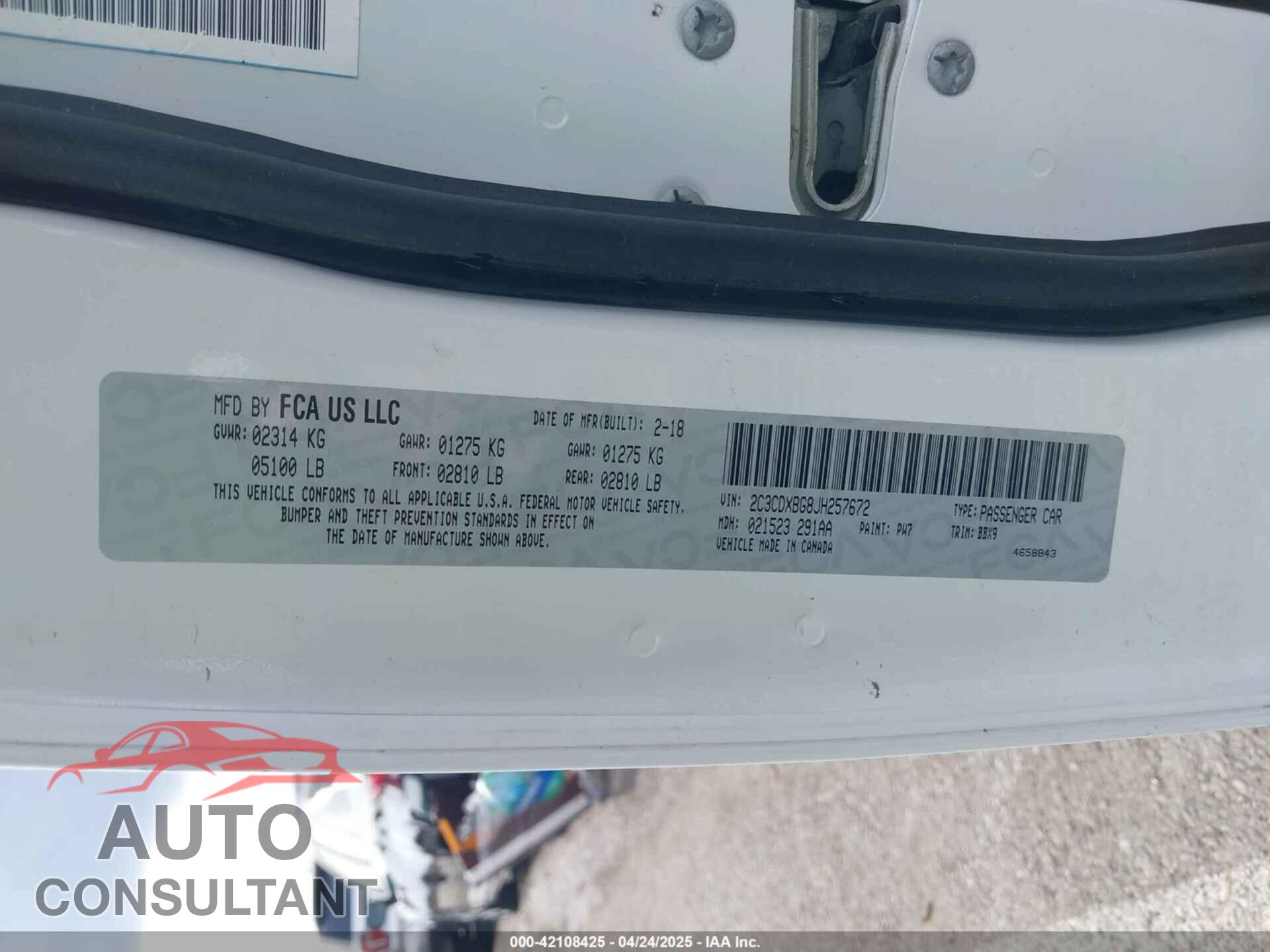 DODGE CHARGER 2018 - 2C3CDXBG8JH257672