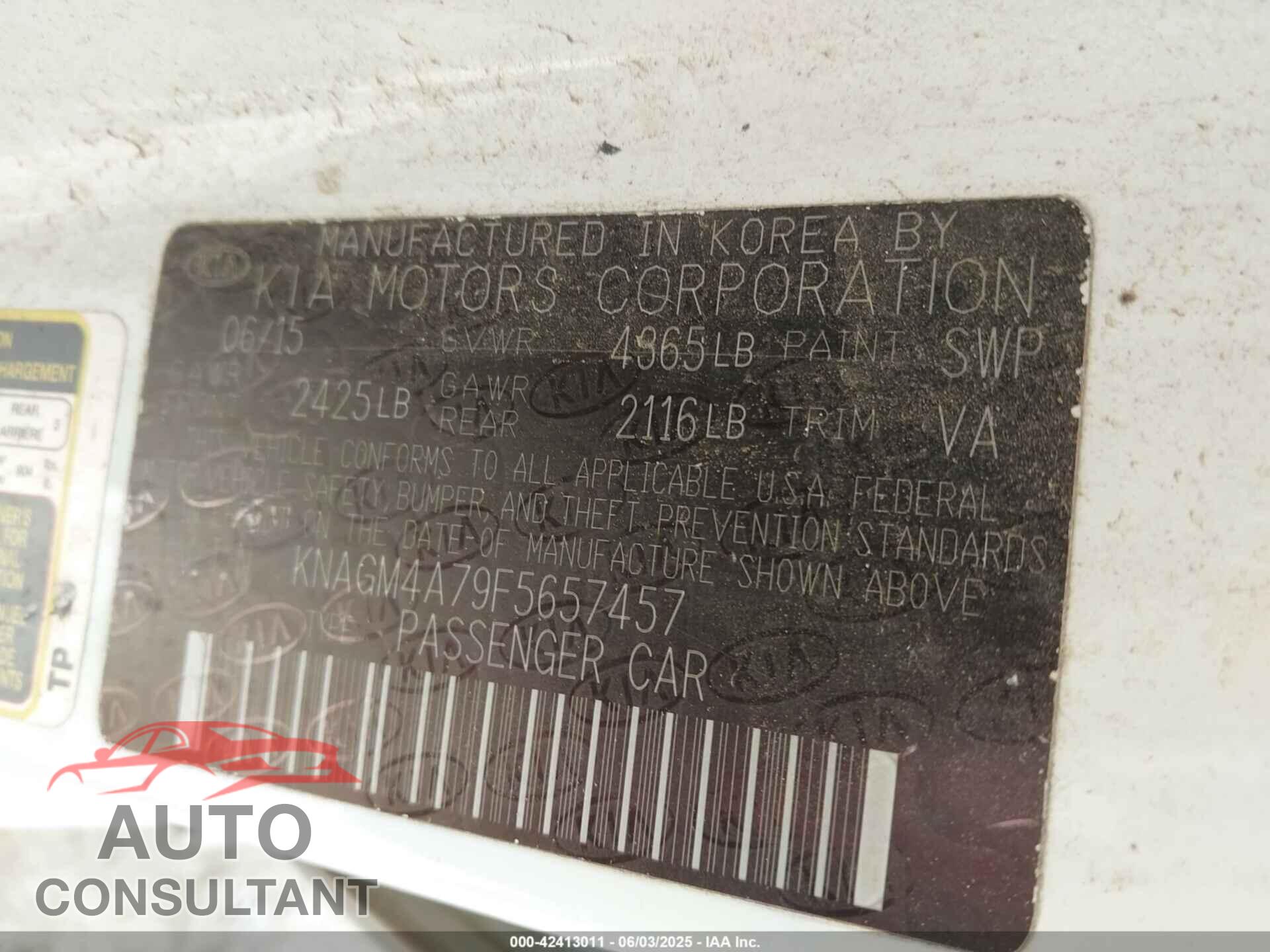 KIA OPTIMA 2015 - KNAGM4A79F5657457