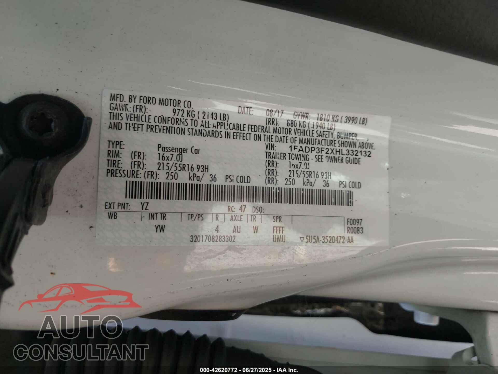 FORD FOCUS 2017 - 1FADP3F2XHL332132